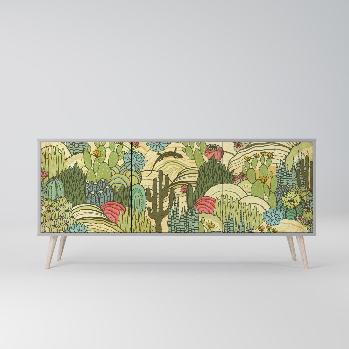 SUCCULENTS KALEIDOSCOPE 3-Door Sideboard in Grey Finish