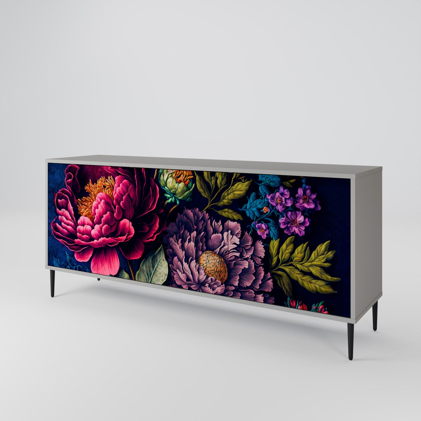 Credenza BLOOMING ELEGANCE a 3 ante in finitura grigia