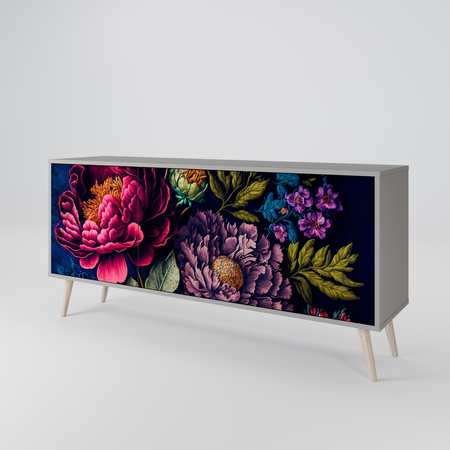 Credenza BLOOMING ELEGANCE a 3 ante in finitura grigia