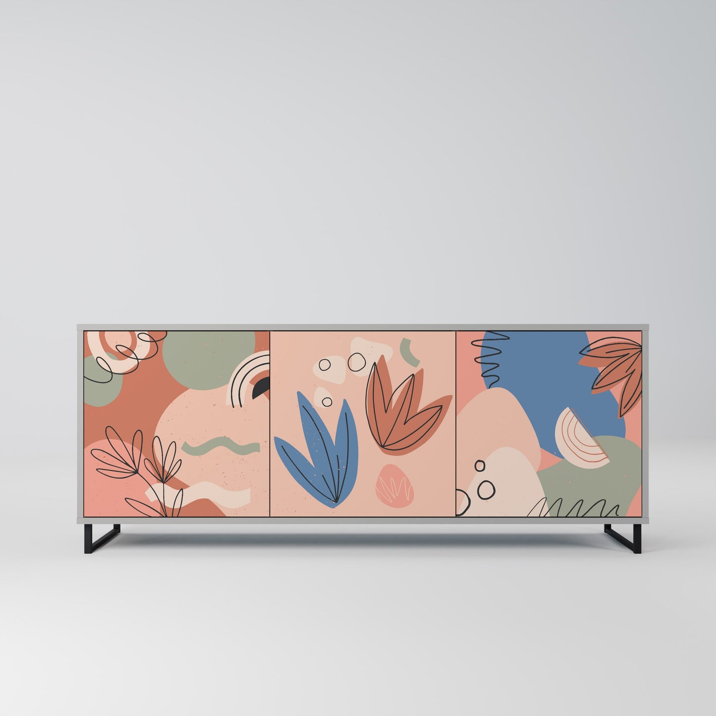 PASTEL DESTINY 3-Door Sideboard in Grey Finish
