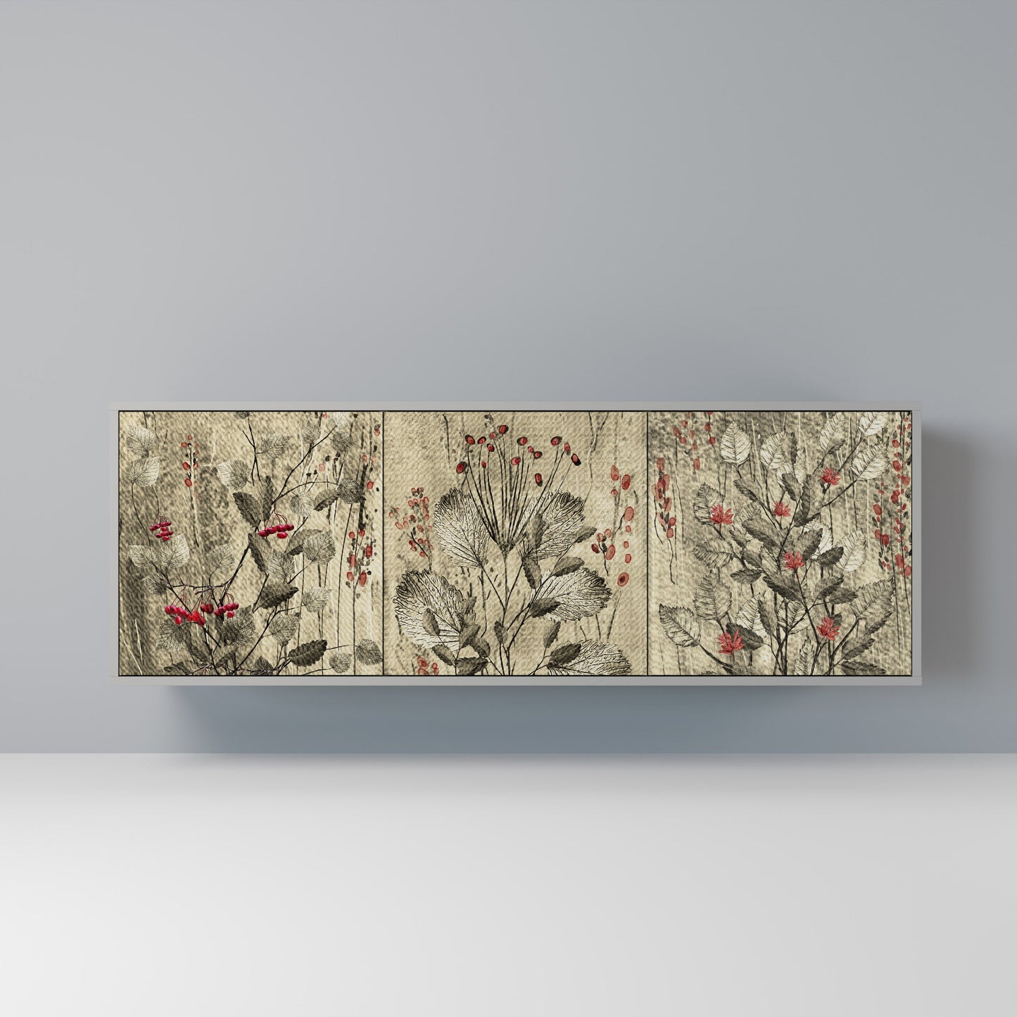 HERBAL GRACE 3-Door Sideboard in Grey Finish