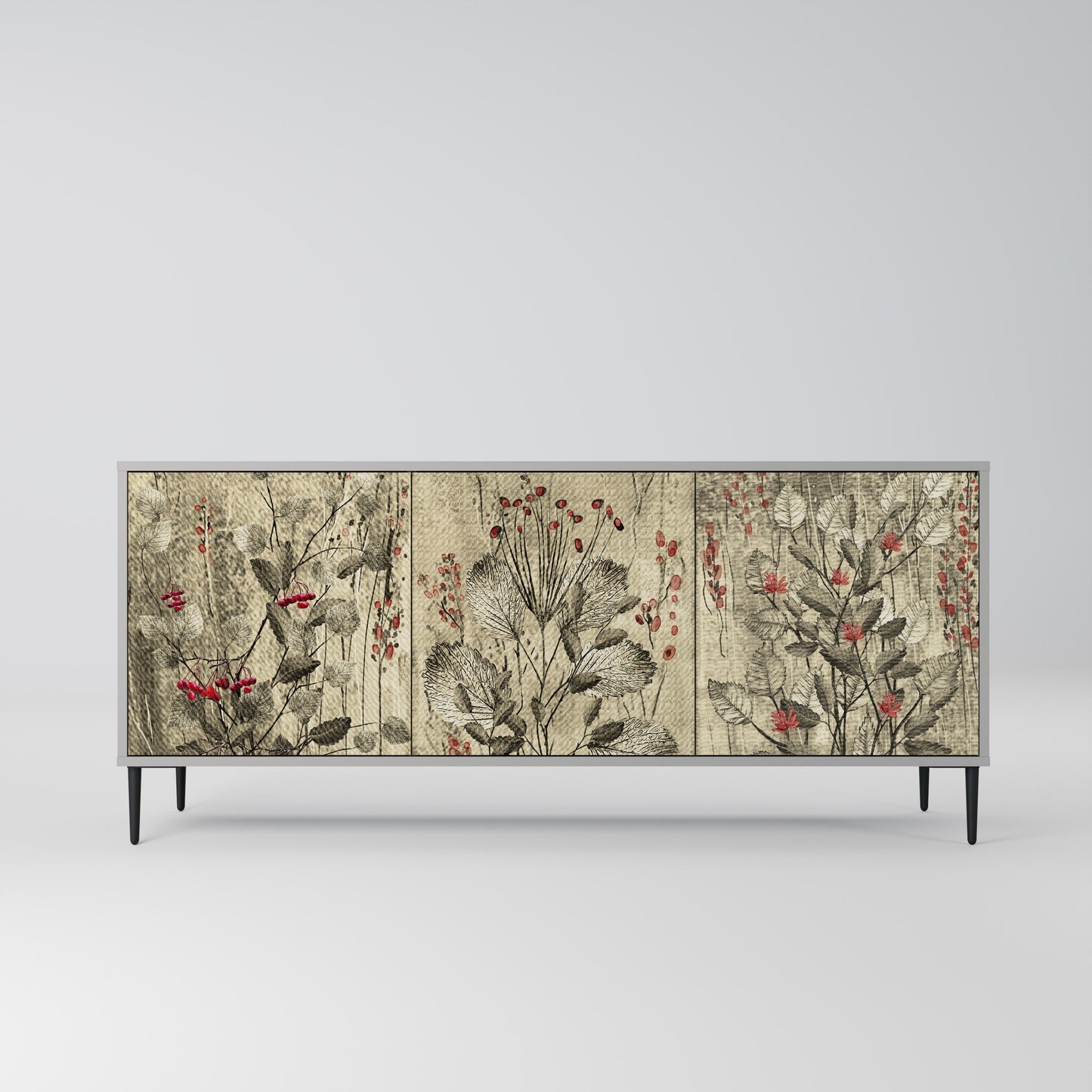 HERBAL GRACE 3-Door Sideboard in Grey Finish