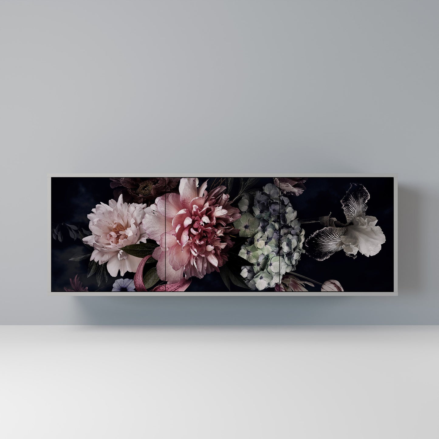 Credenza a 3 ante PURE BLOSSOM in finitura grigia