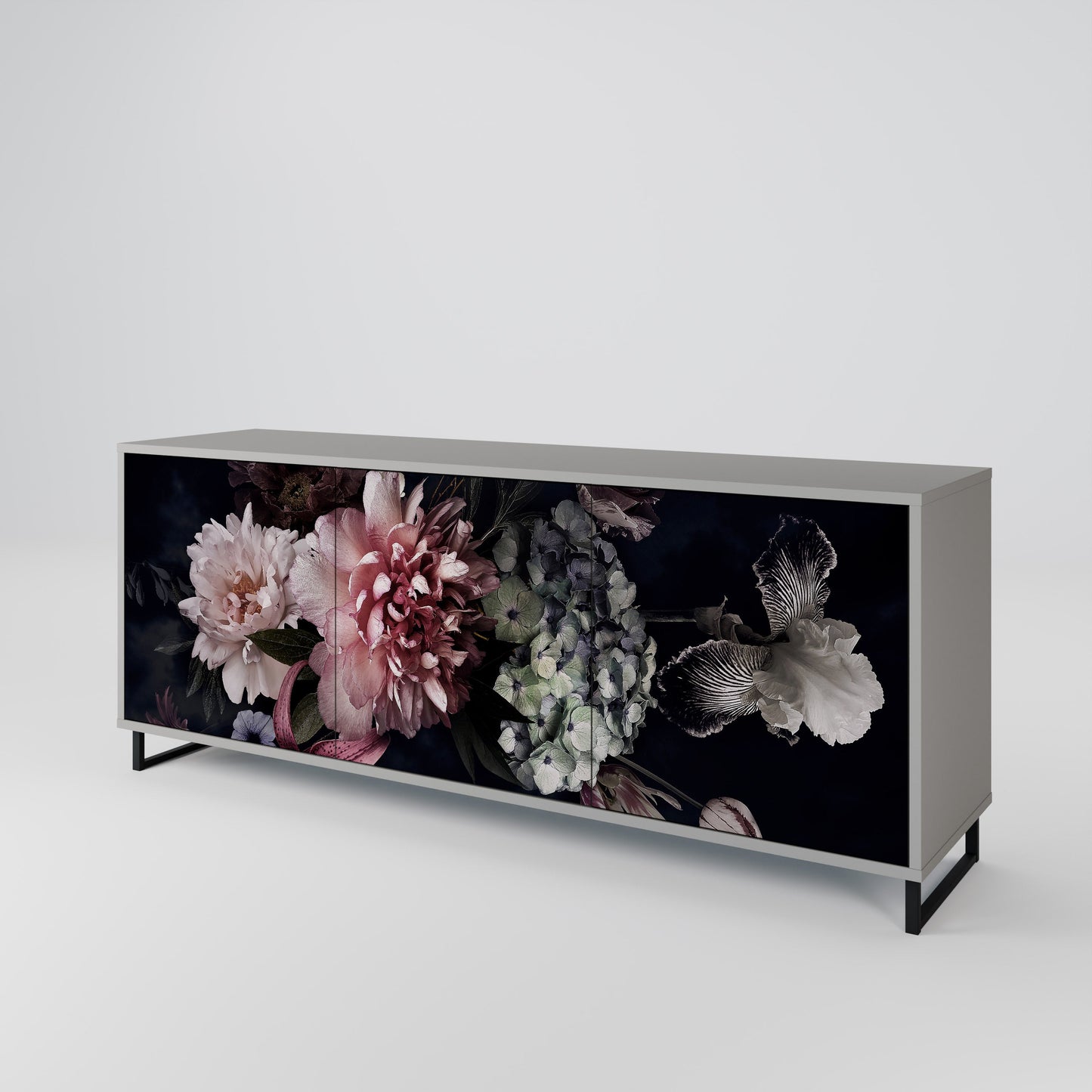 Credenza a 3 ante PURE BLOSSOM in finitura grigia