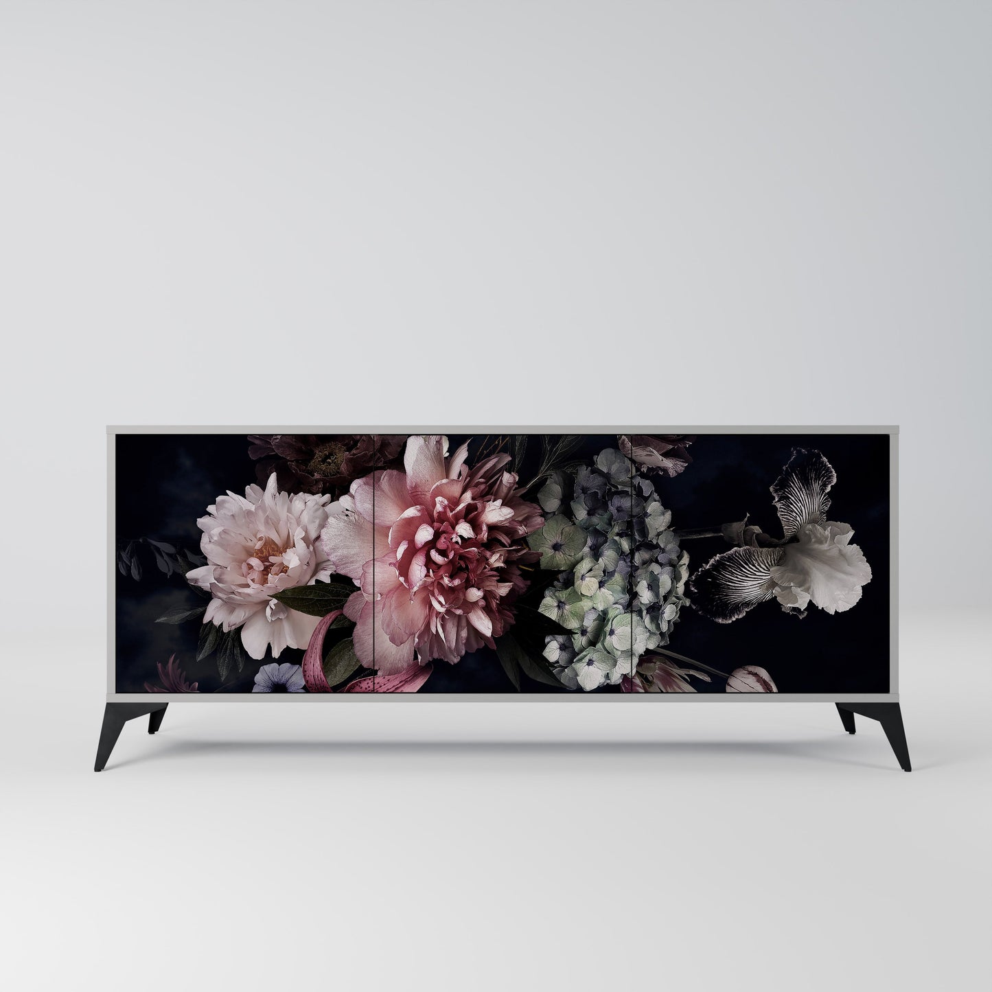 Credenza a 3 ante PURE BLOSSOM in finitura grigia