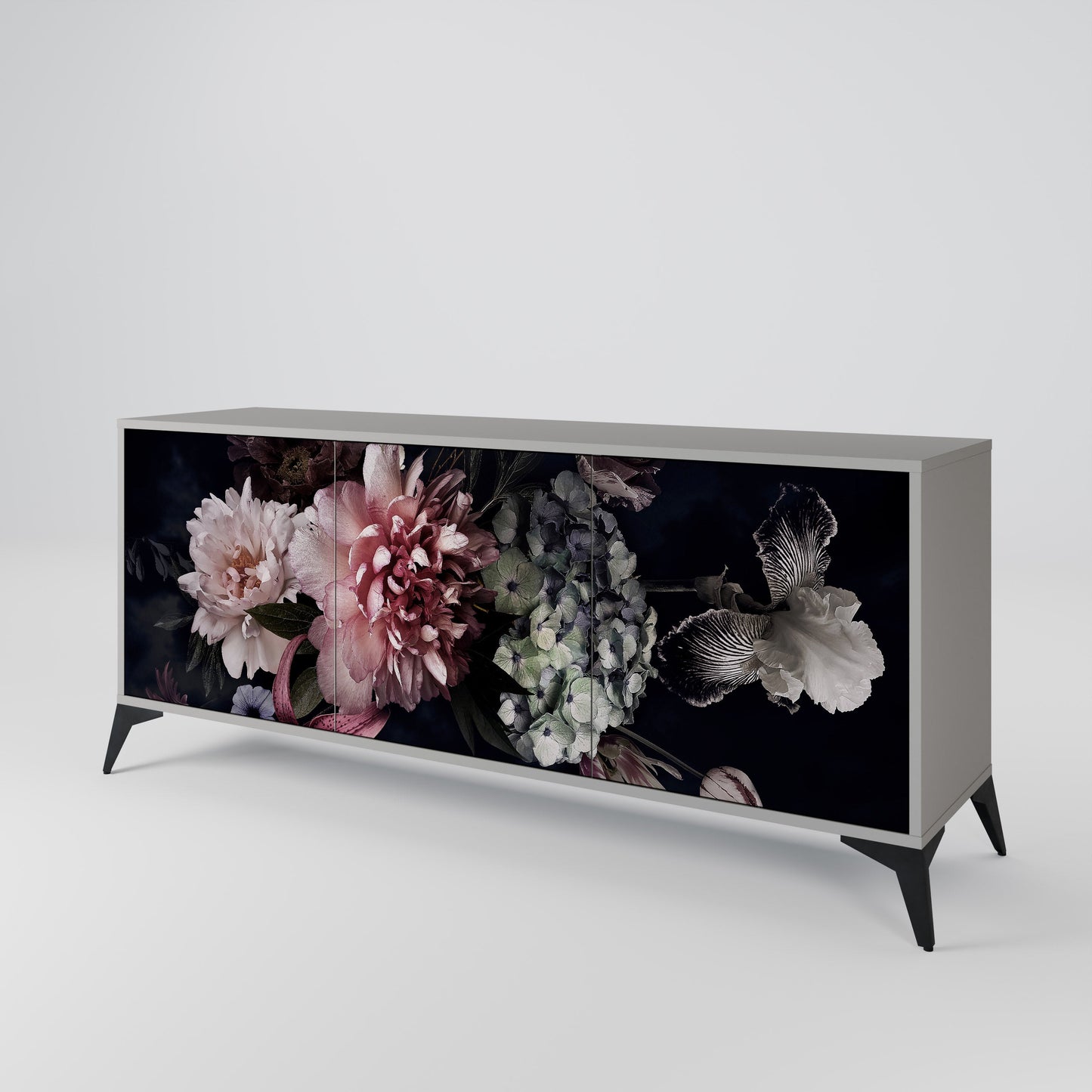 Credenza a 3 ante PURE BLOSSOM in finitura grigia