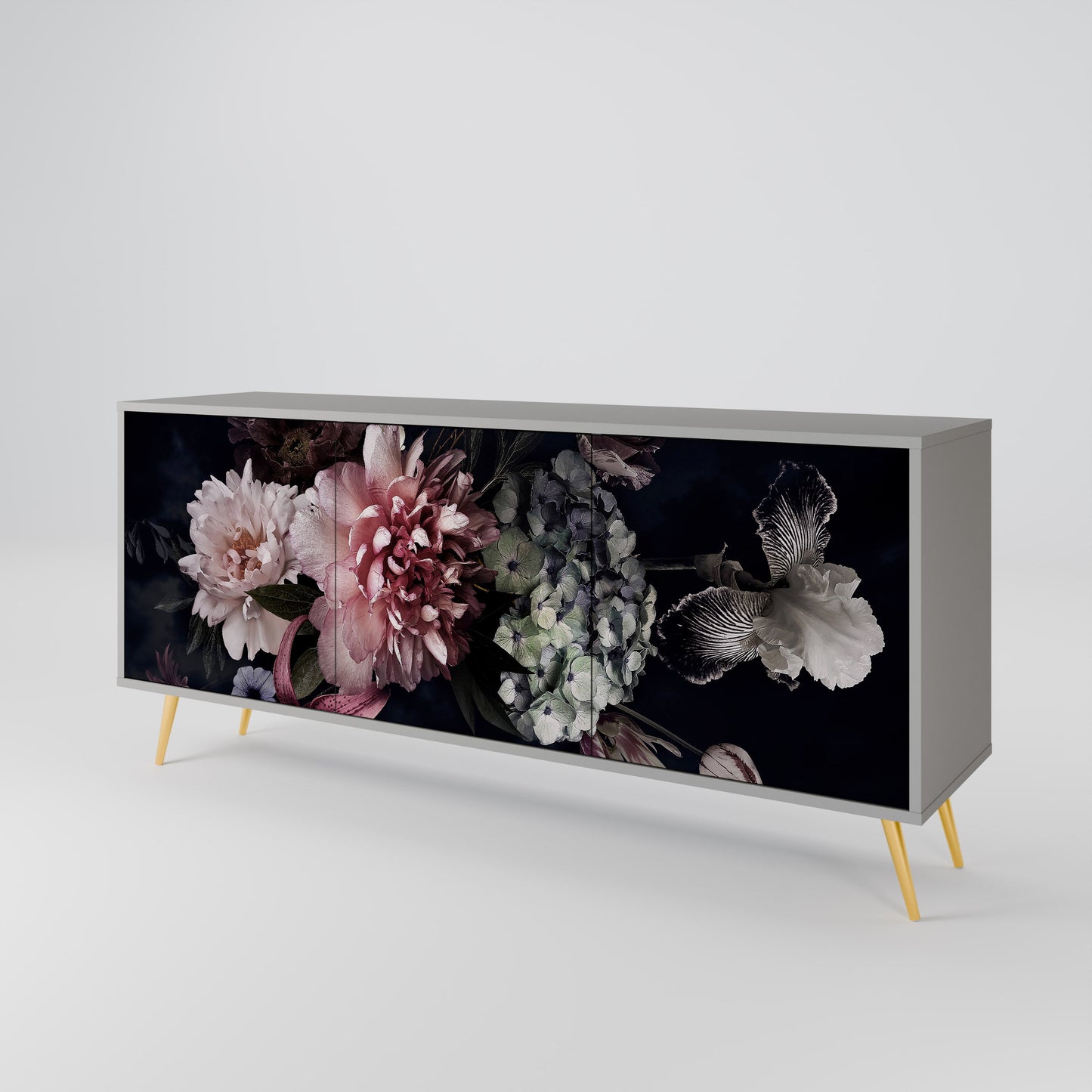 Credenza a 3 ante PURE BLOSSOM in finitura grigia