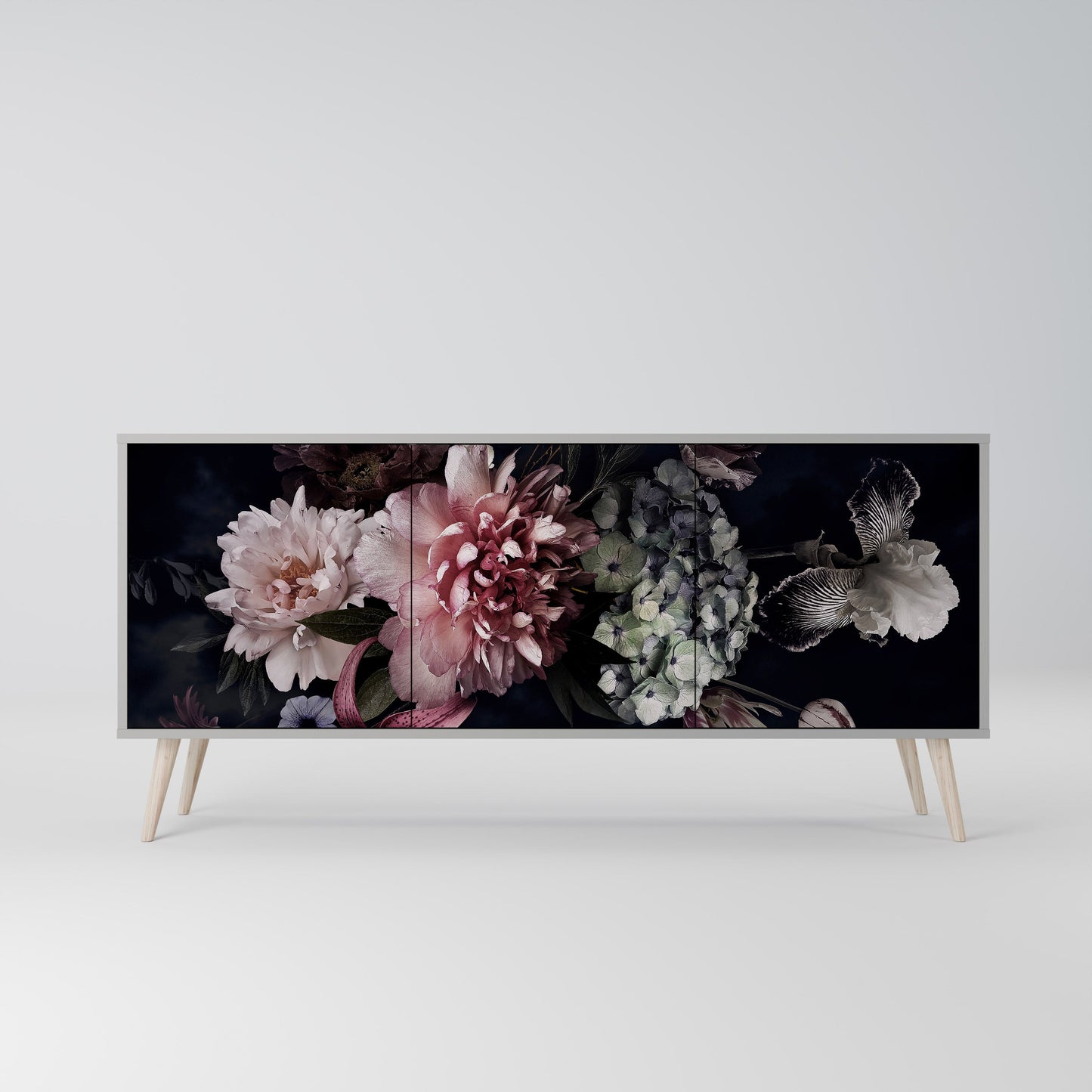 Credenza a 3 ante PURE BLOSSOM in finitura grigia
