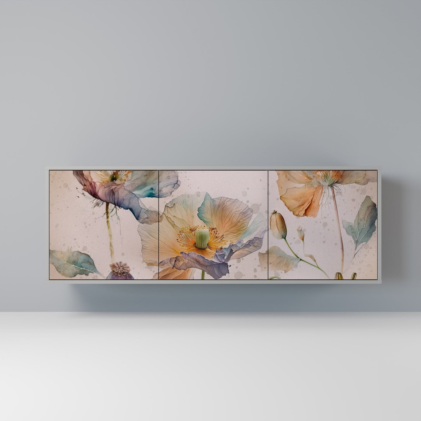 Credenza SOFTEN POPPY a 3 ante in finitura grigia