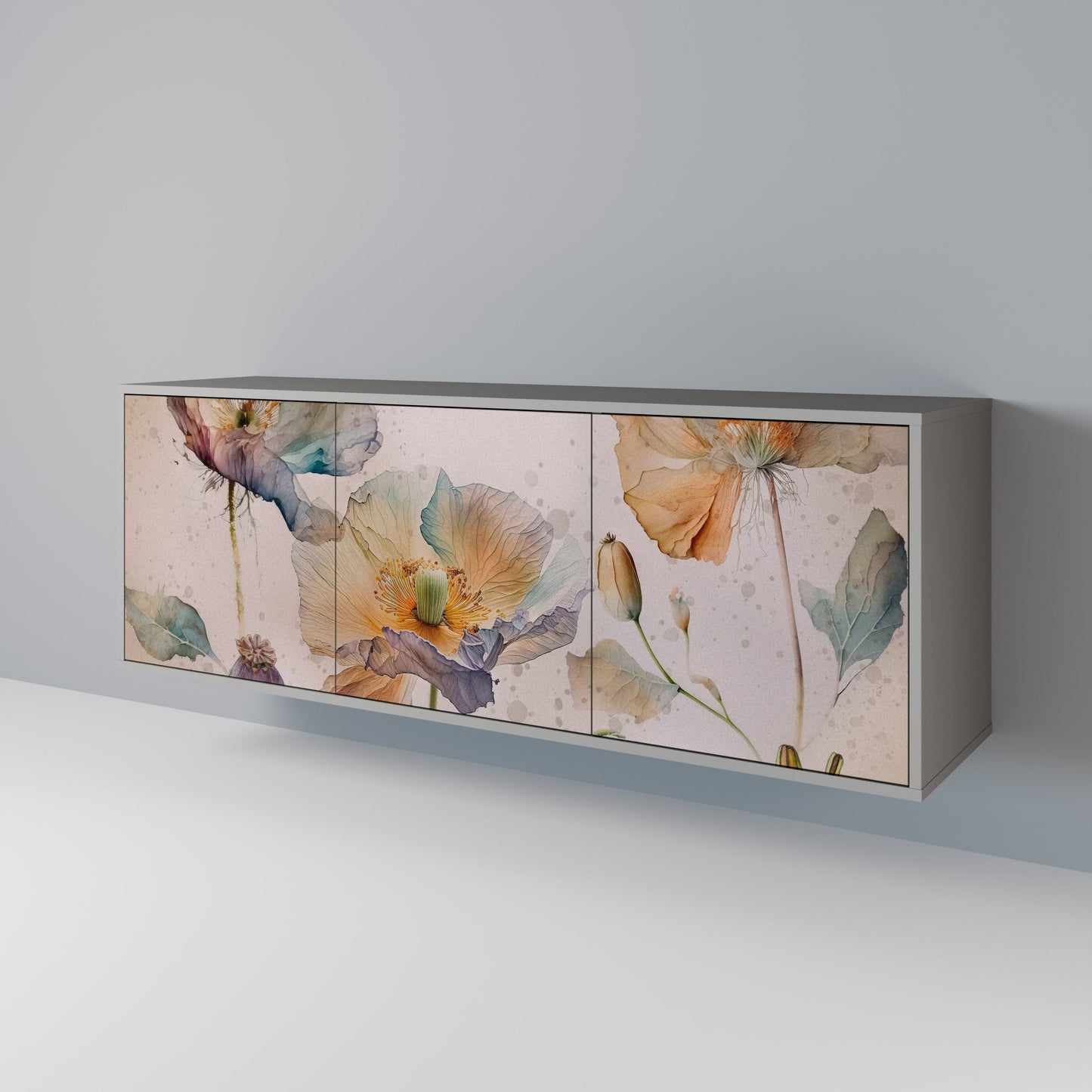 Credenza SOFTEN POPPY a 3 ante in finitura grigia