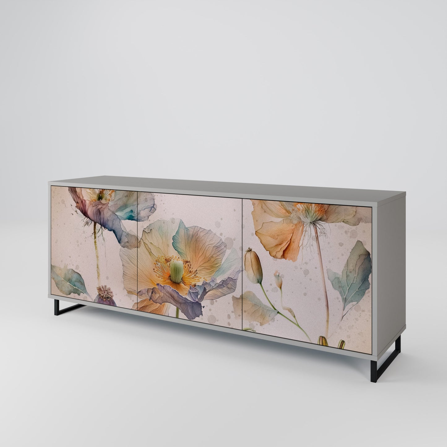 Credenza SOFTEN POPPY a 3 ante in finitura grigia
