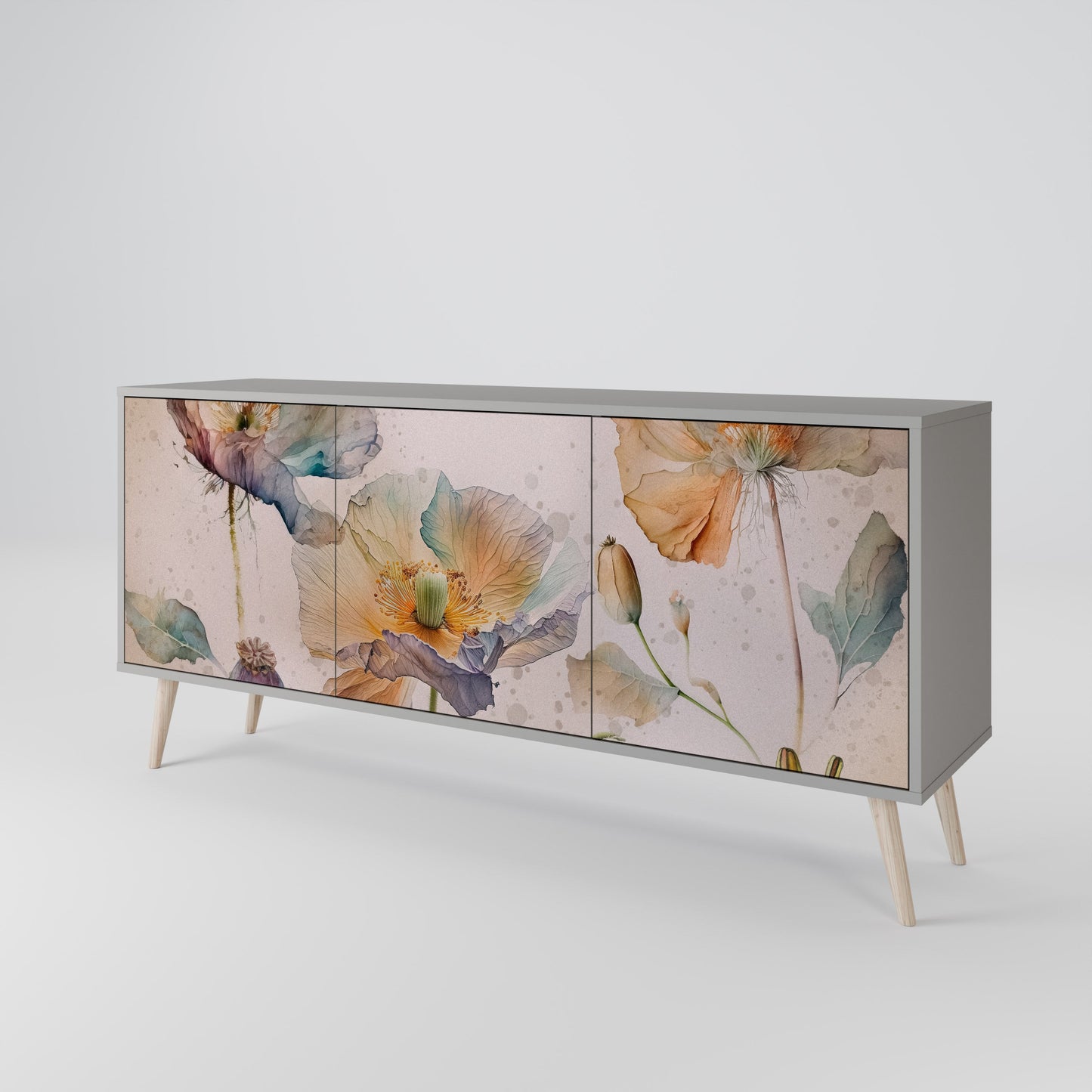 Credenza SOFTEN POPPY a 3 ante in finitura grigia