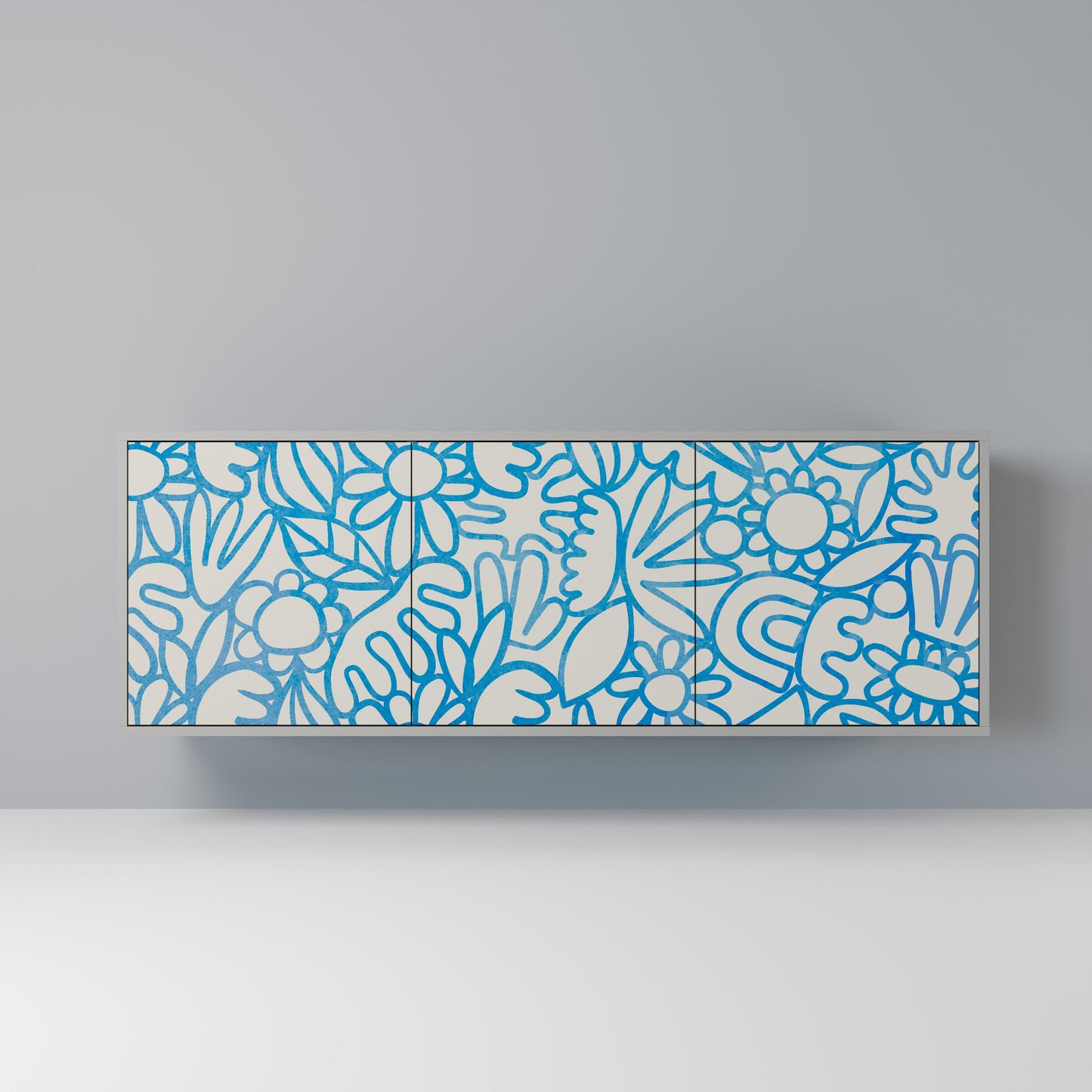 Credenza BLOOMY MORNING a 3 ante in finitura grigia
