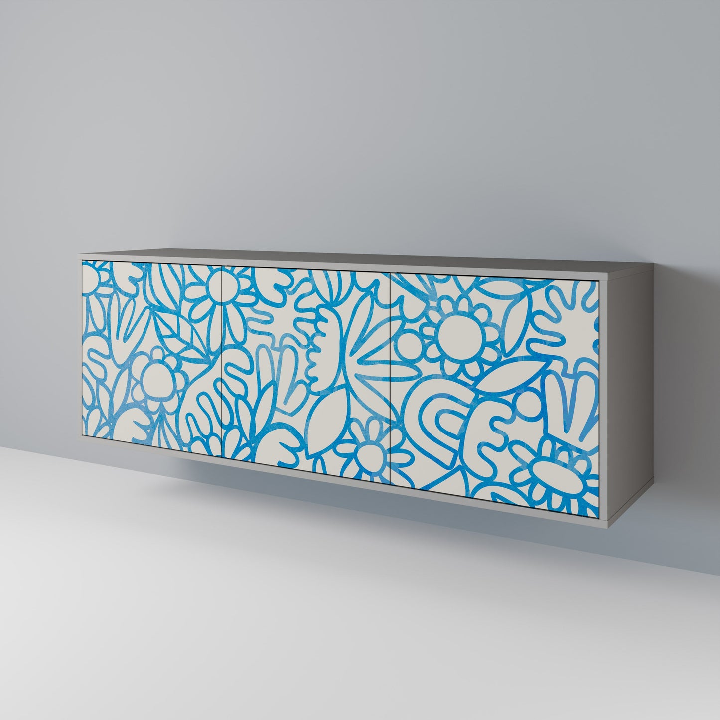Credenza BLOOMY MORNING a 3 ante in finitura grigia
