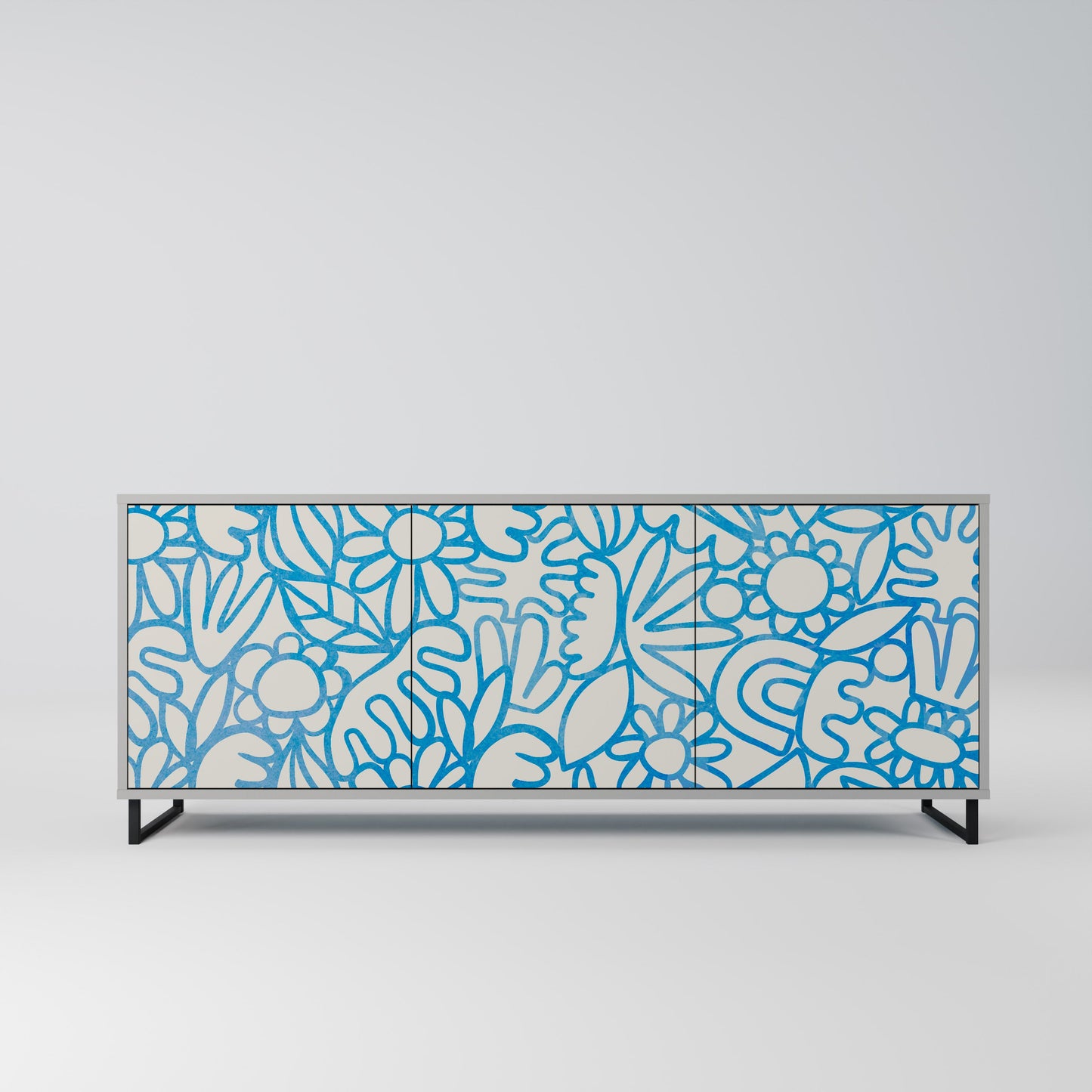 Credenza BLOOMY MORNING a 3 ante in finitura grigia