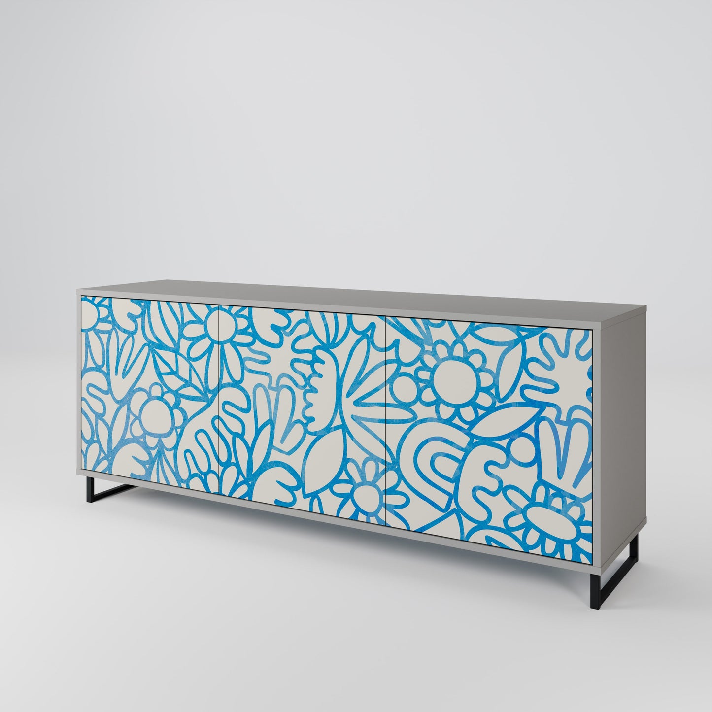 Credenza BLOOMY MORNING a 3 ante in finitura grigia
