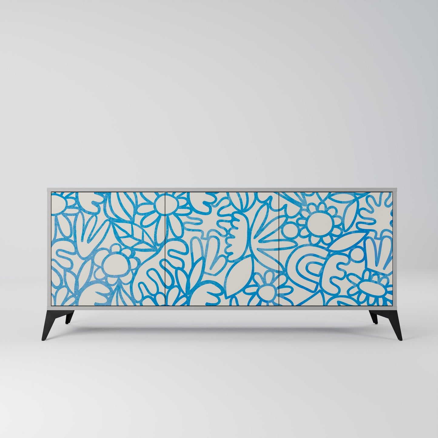 Credenza BLOOMY MORNING a 3 ante in finitura grigia