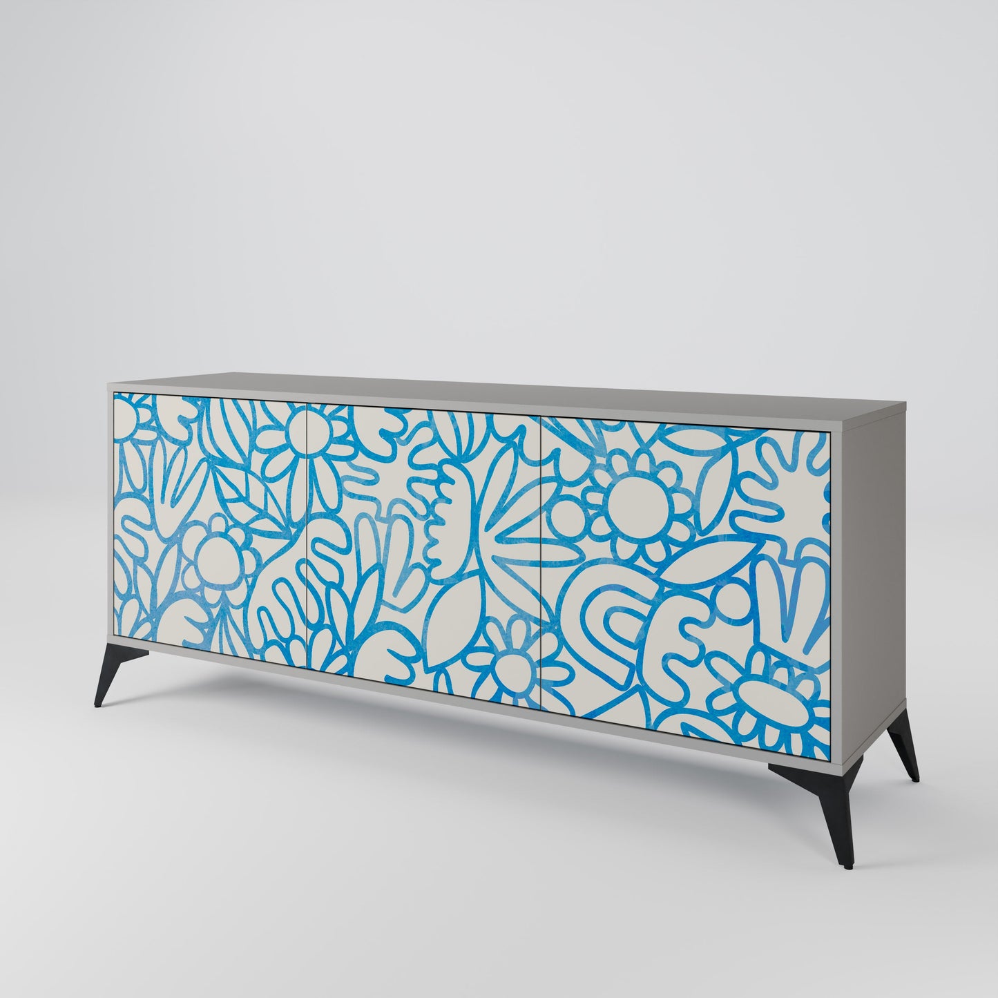Credenza BLOOMY MORNING a 3 ante in finitura grigia