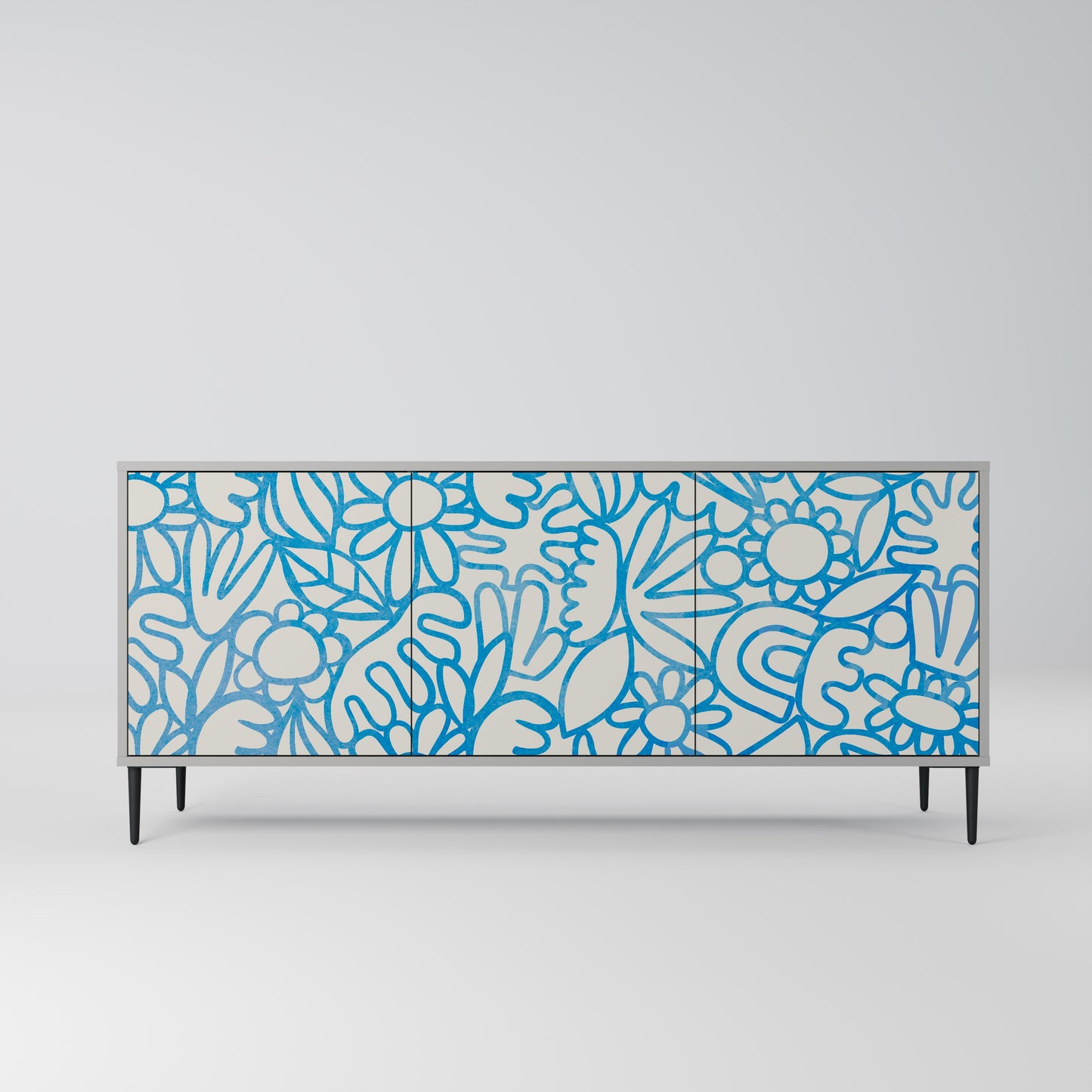 Credenza BLOOMY MORNING a 3 ante in finitura grigia