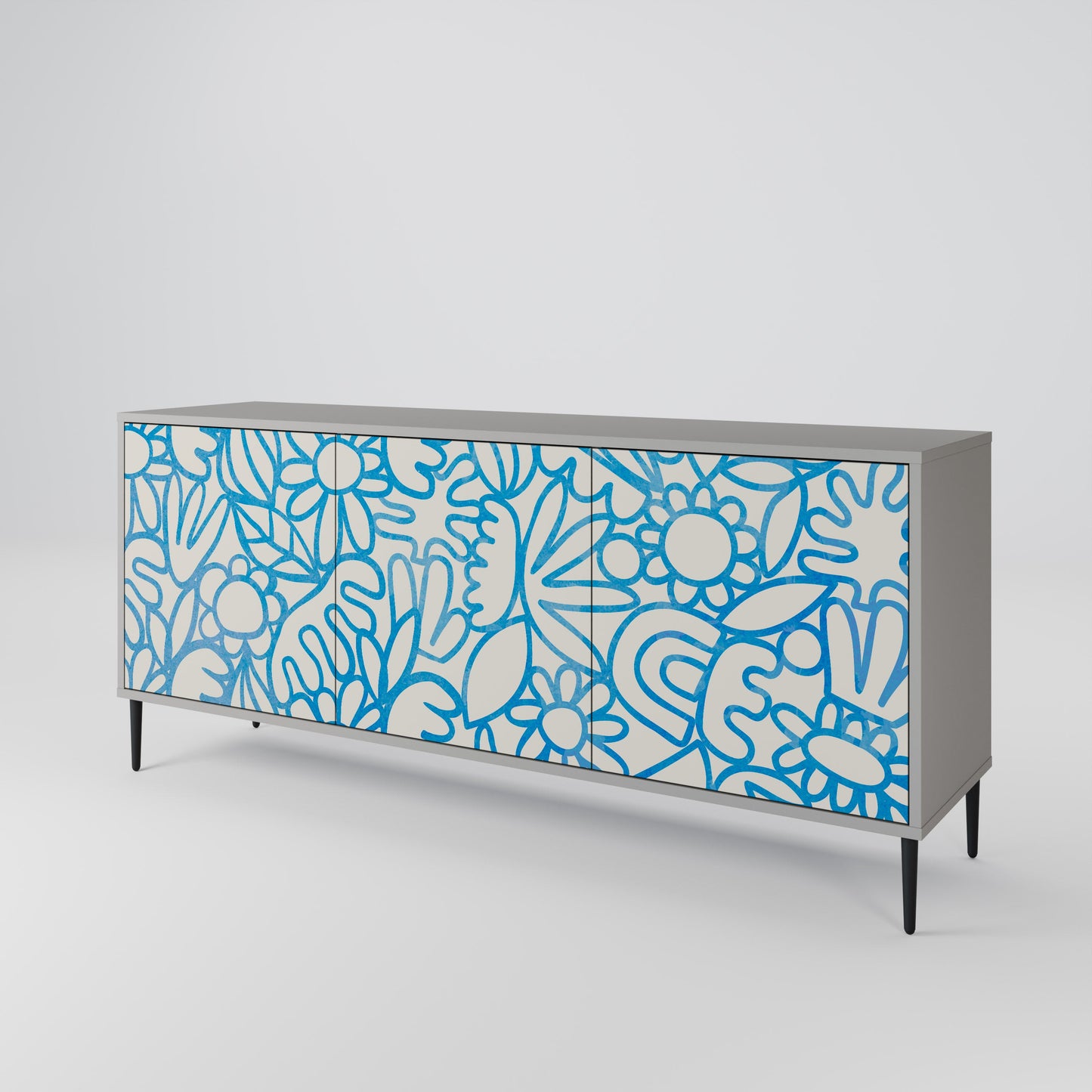 Credenza BLOOMY MORNING a 3 ante in finitura grigia