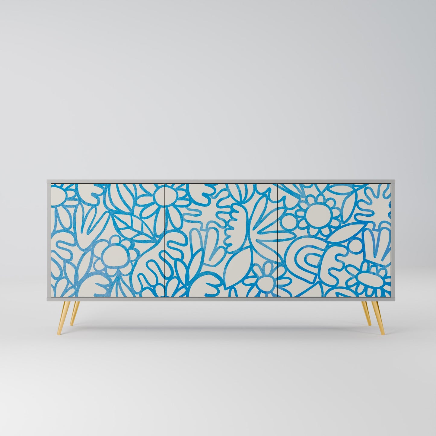 Credenza BLOOMY MORNING a 3 ante in finitura grigia