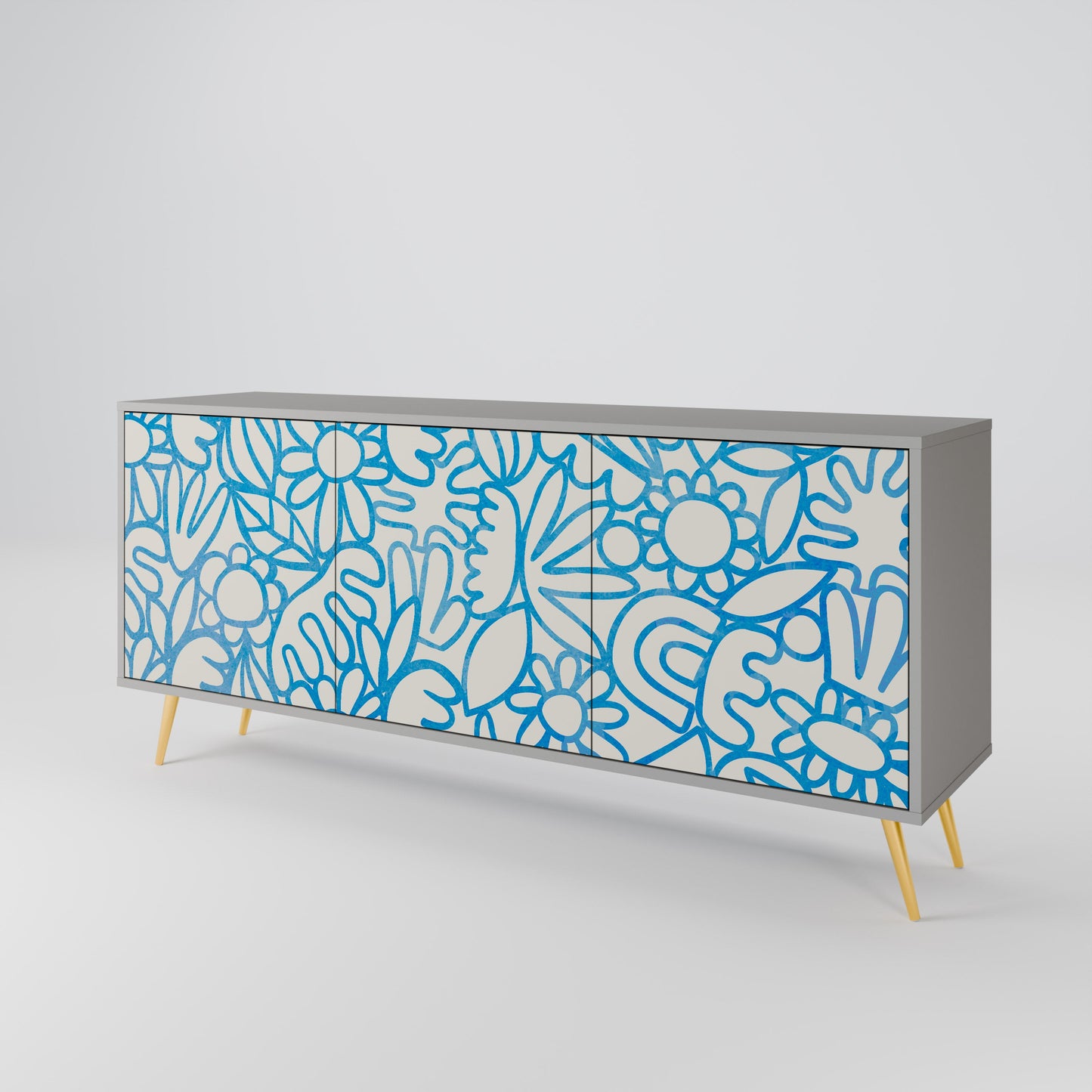 Credenza BLOOMY MORNING a 3 ante in finitura grigia