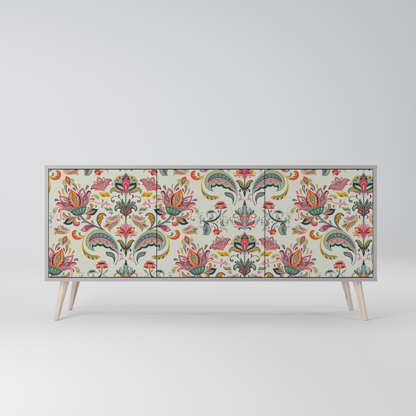ORGANIC FOLKLORE 3-Door Sideboard in Grey Finish