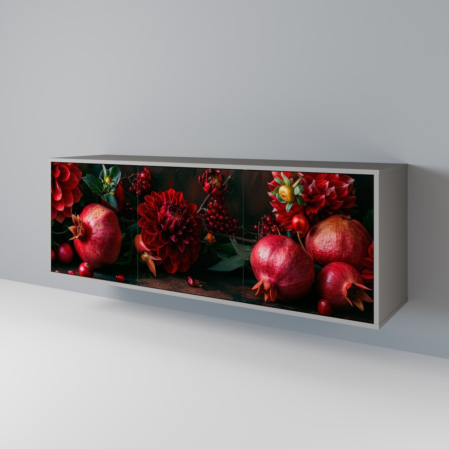 Credenza a 3 ante DAHLIAS AND POMEGRANATES in finitura grigia