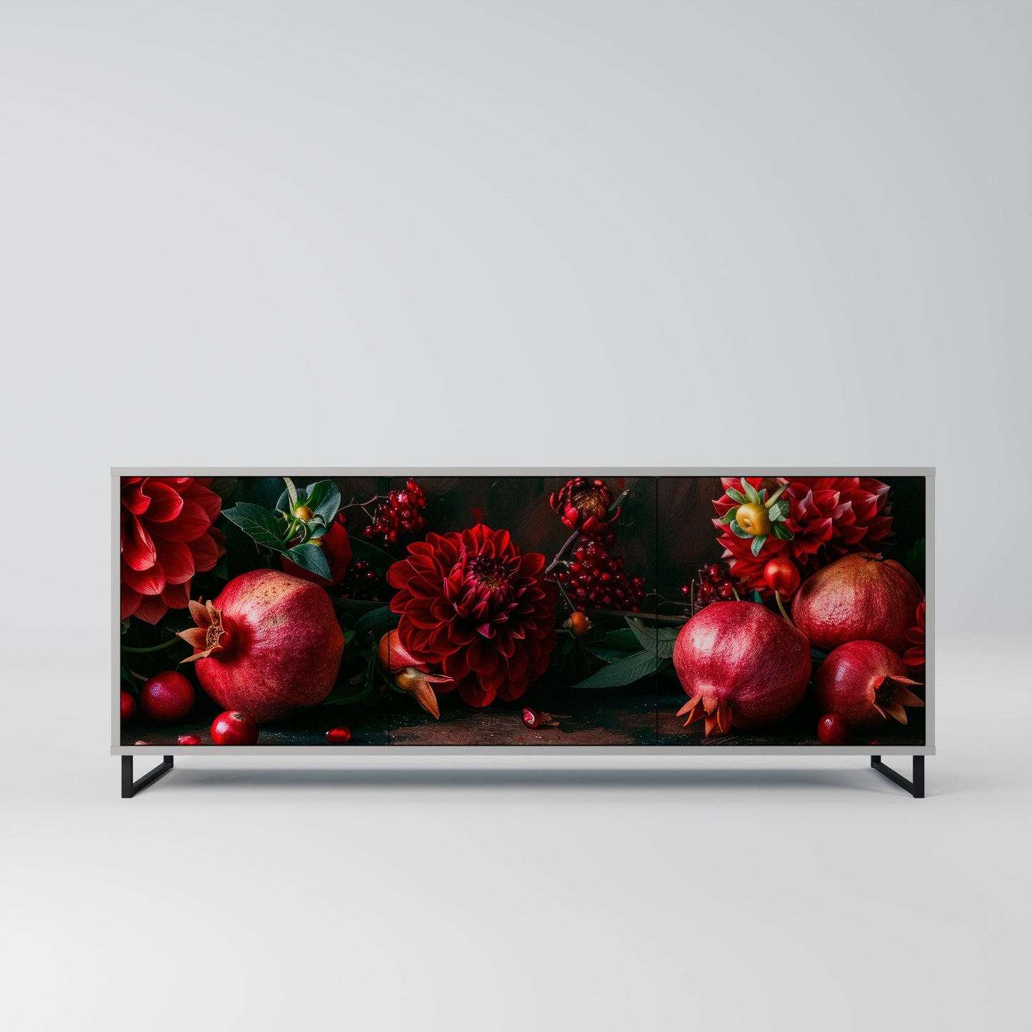 Credenza a 3 ante DAHLIAS AND POMEGRANATES in finitura grigia
