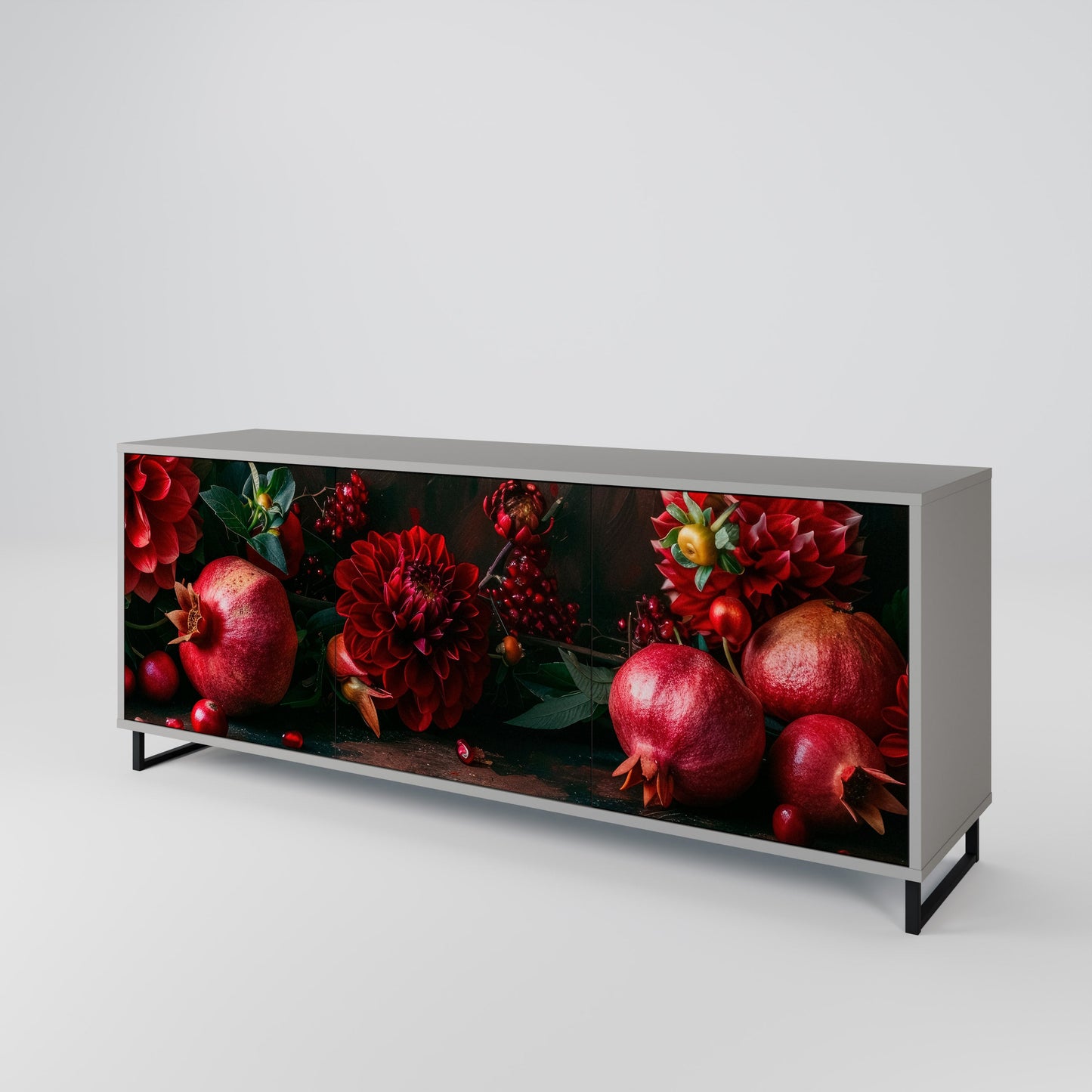 Credenza a 3 ante DAHLIAS AND POMEGRANATES in finitura grigia