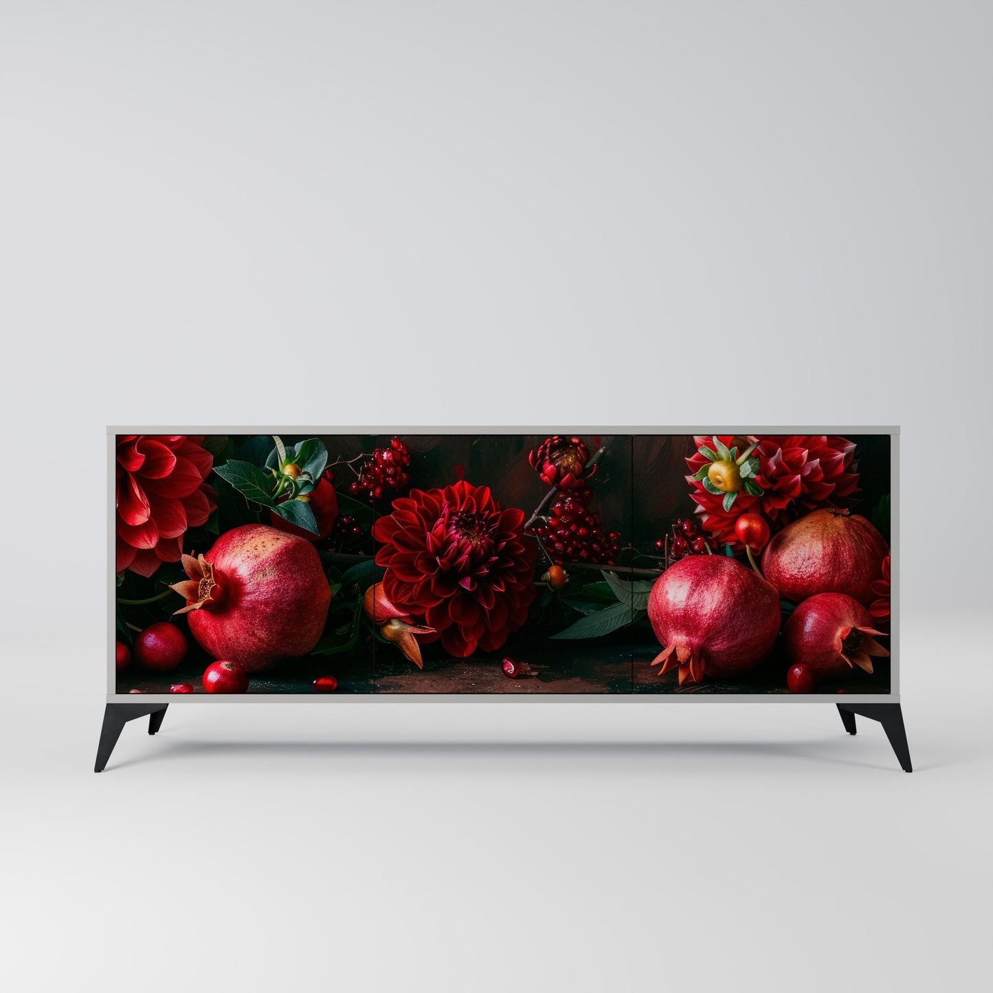 Credenza a 3 ante DAHLIAS AND POMEGRANATES in finitura grigia