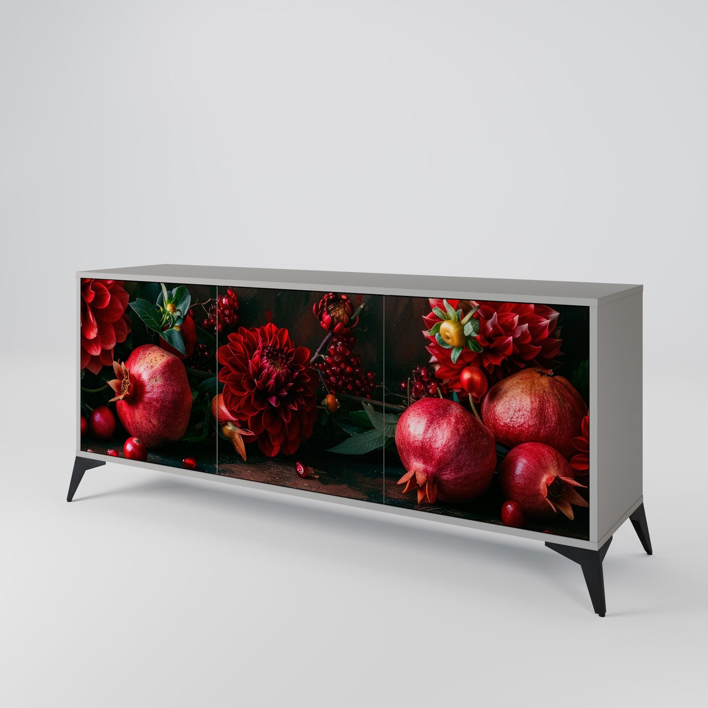 Credenza a 3 ante DAHLIAS AND POMEGRANATES in finitura grigia