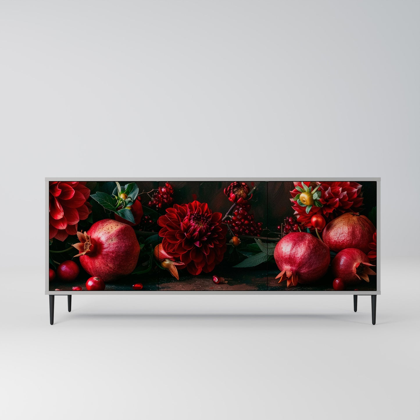 Credenza a 3 ante DAHLIAS AND POMEGRANATES in finitura grigia