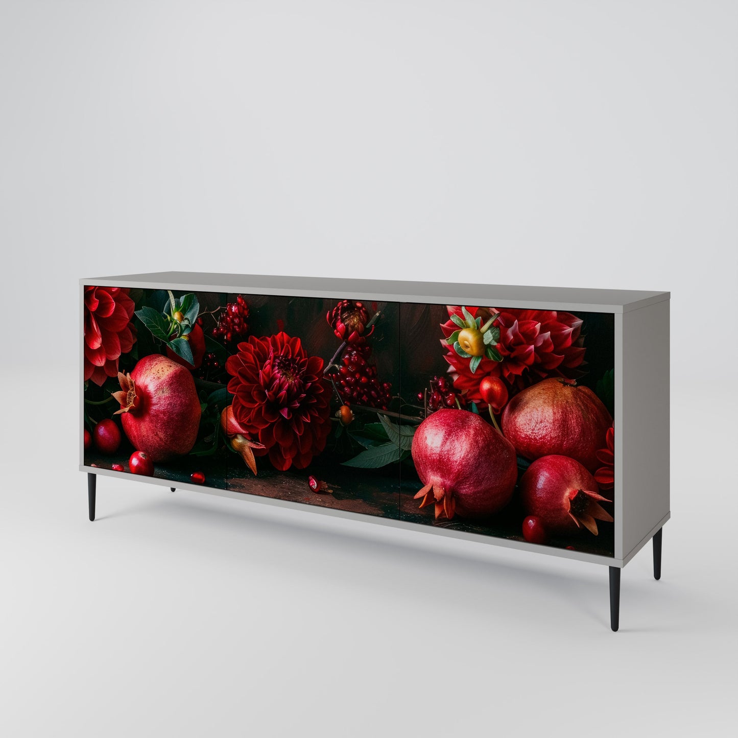 Credenza a 3 ante DAHLIAS AND POMEGRANATES in finitura grigia