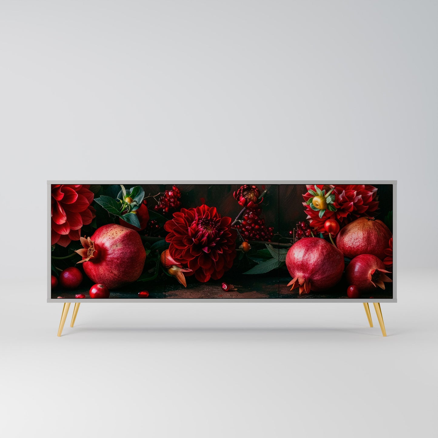 Credenza a 3 ante DAHLIAS AND POMEGRANATES in finitura grigia