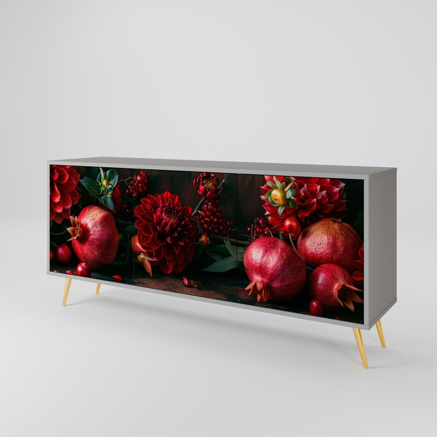 Credenza a 3 ante DAHLIAS AND POMEGRANATES in finitura grigia