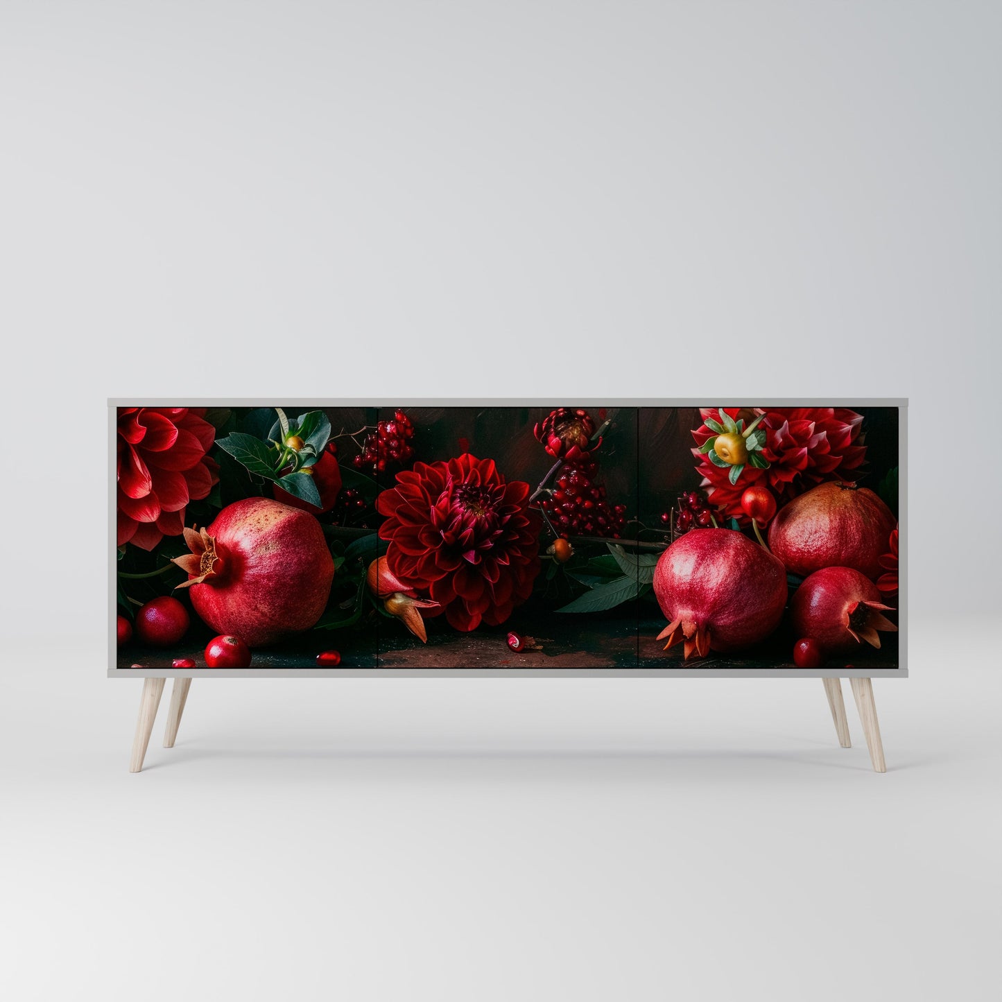 Credenza a 3 ante DAHLIAS AND POMEGRANATES in finitura grigia