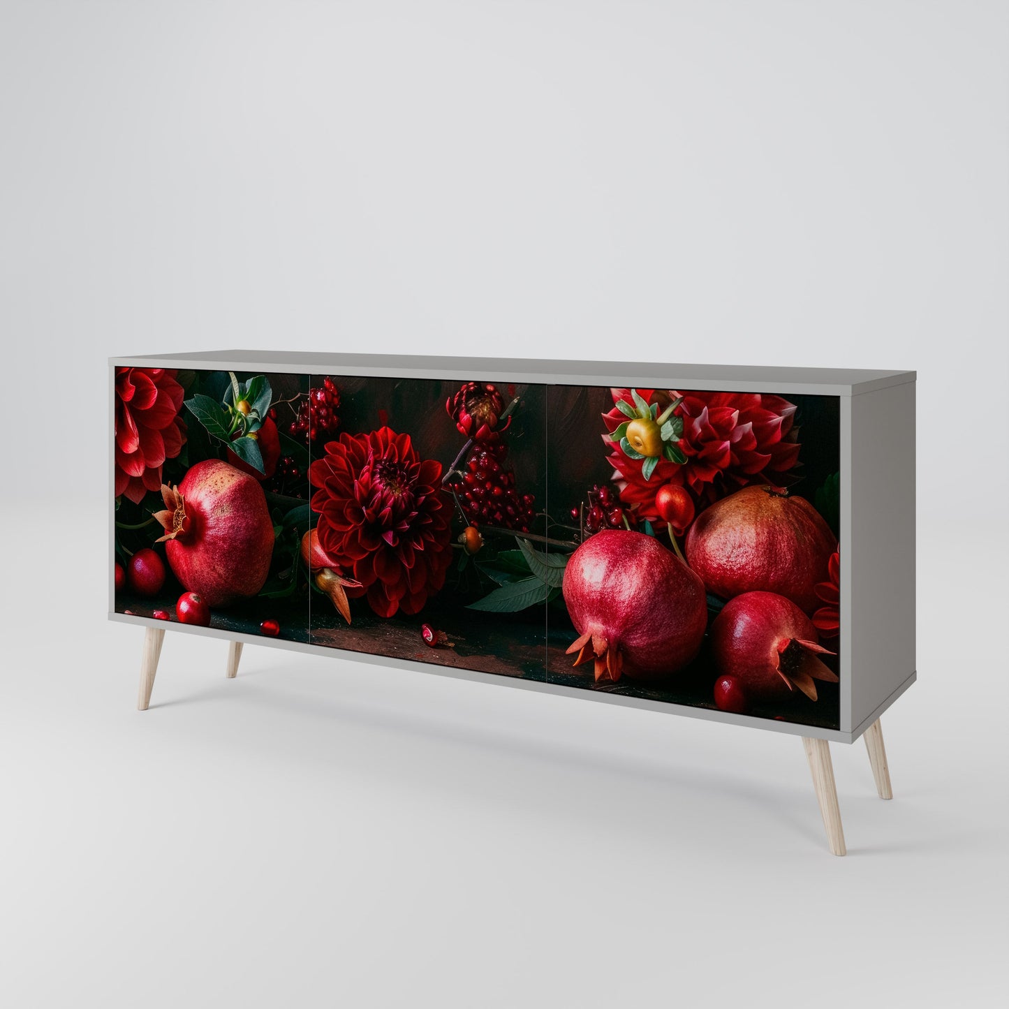 Credenza a 3 ante DAHLIAS AND POMEGRANATES in finitura grigia