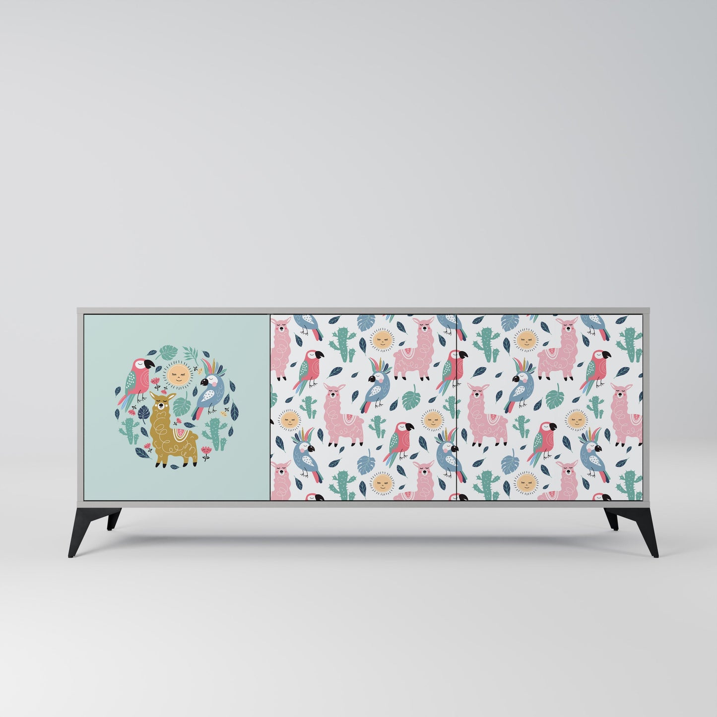 COLORFUL ALPACAS 3-Door Sideboard in Grey Finish