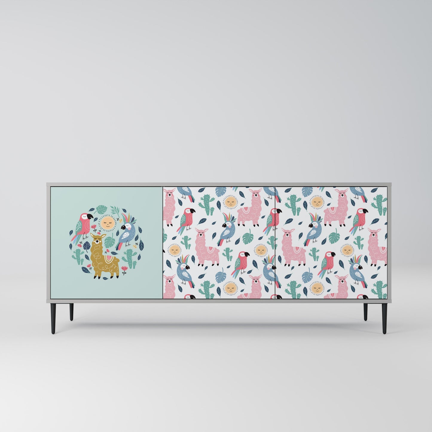COLORFUL ALPACAS 3-Door Sideboard in Grey Finish