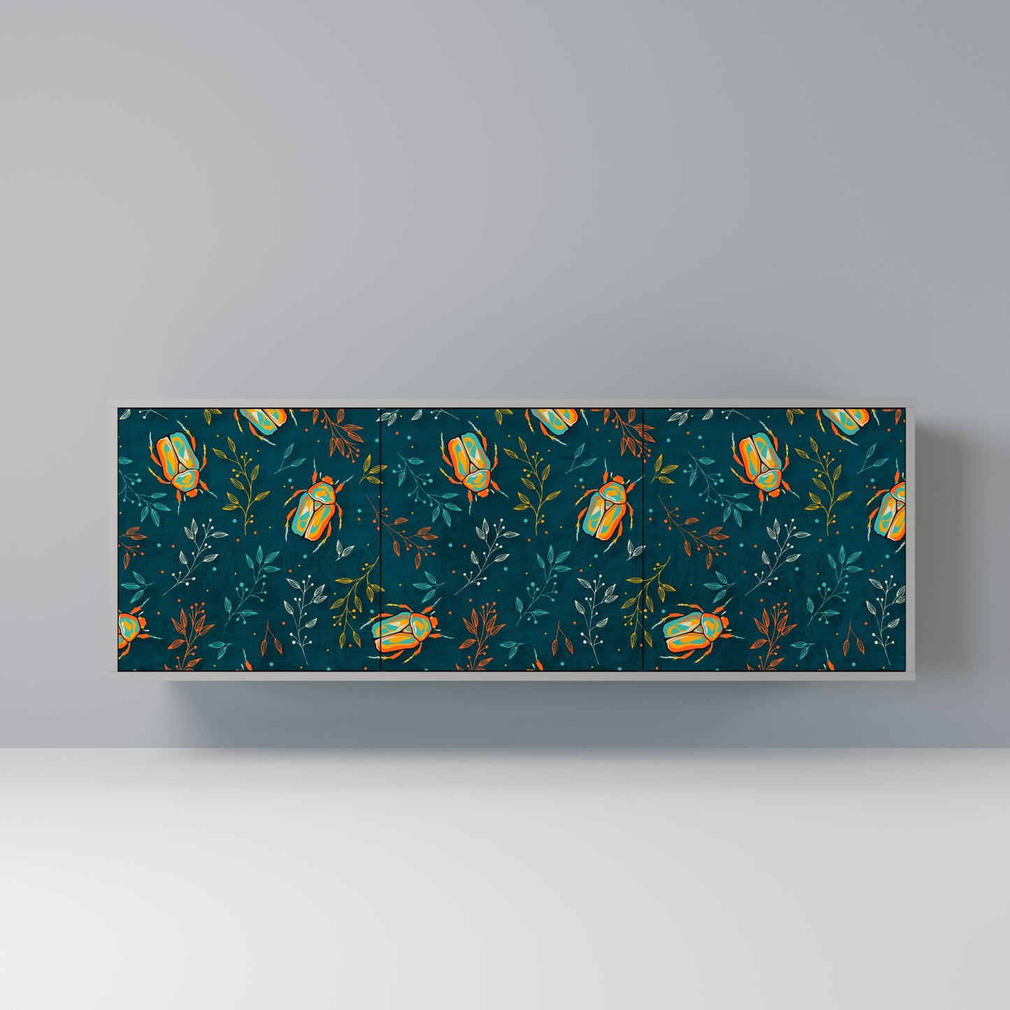 Credenza a 3 ante AUTUMN INSECTS in finitura grigia