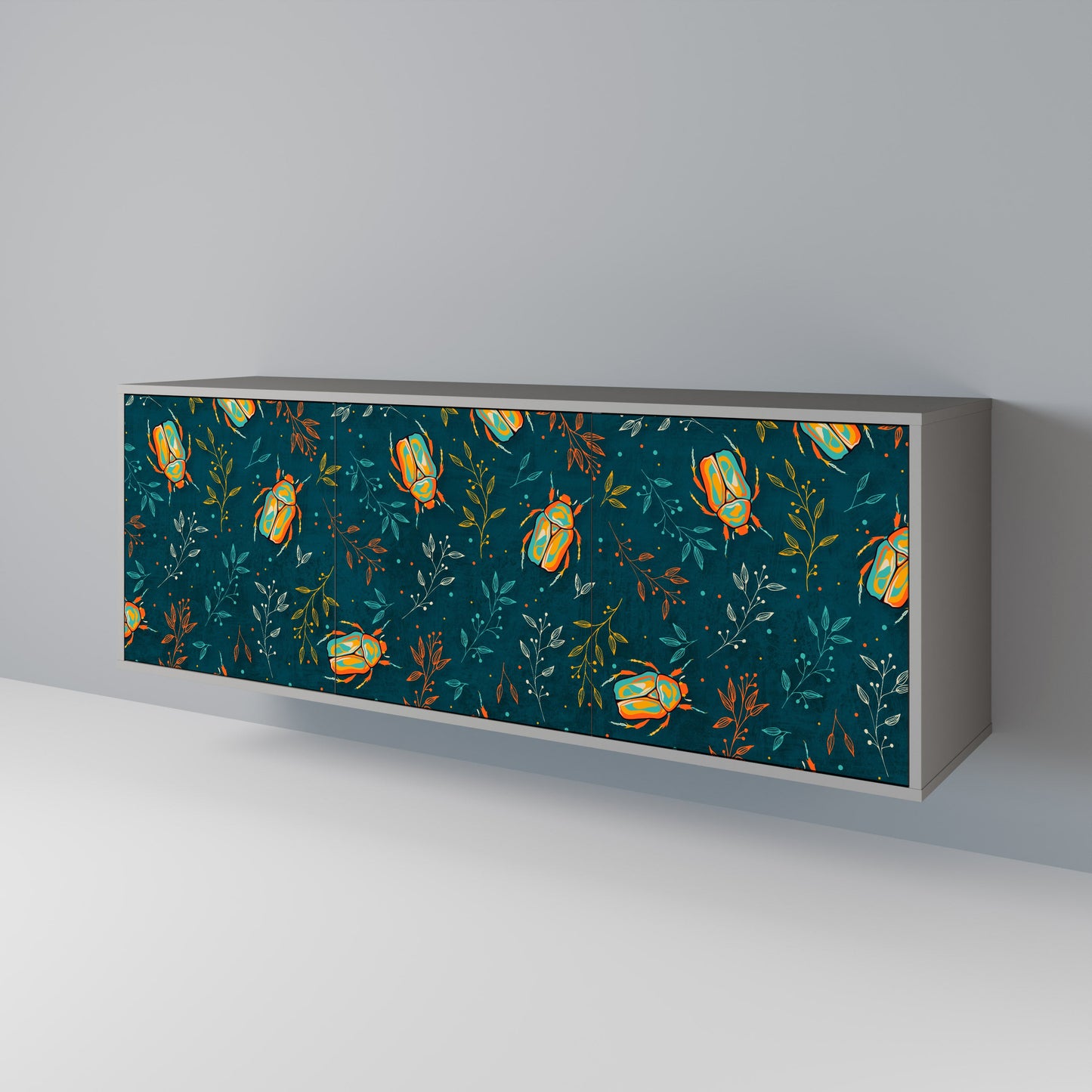 Credenza a 3 ante AUTUMN INSECTS in finitura grigia
