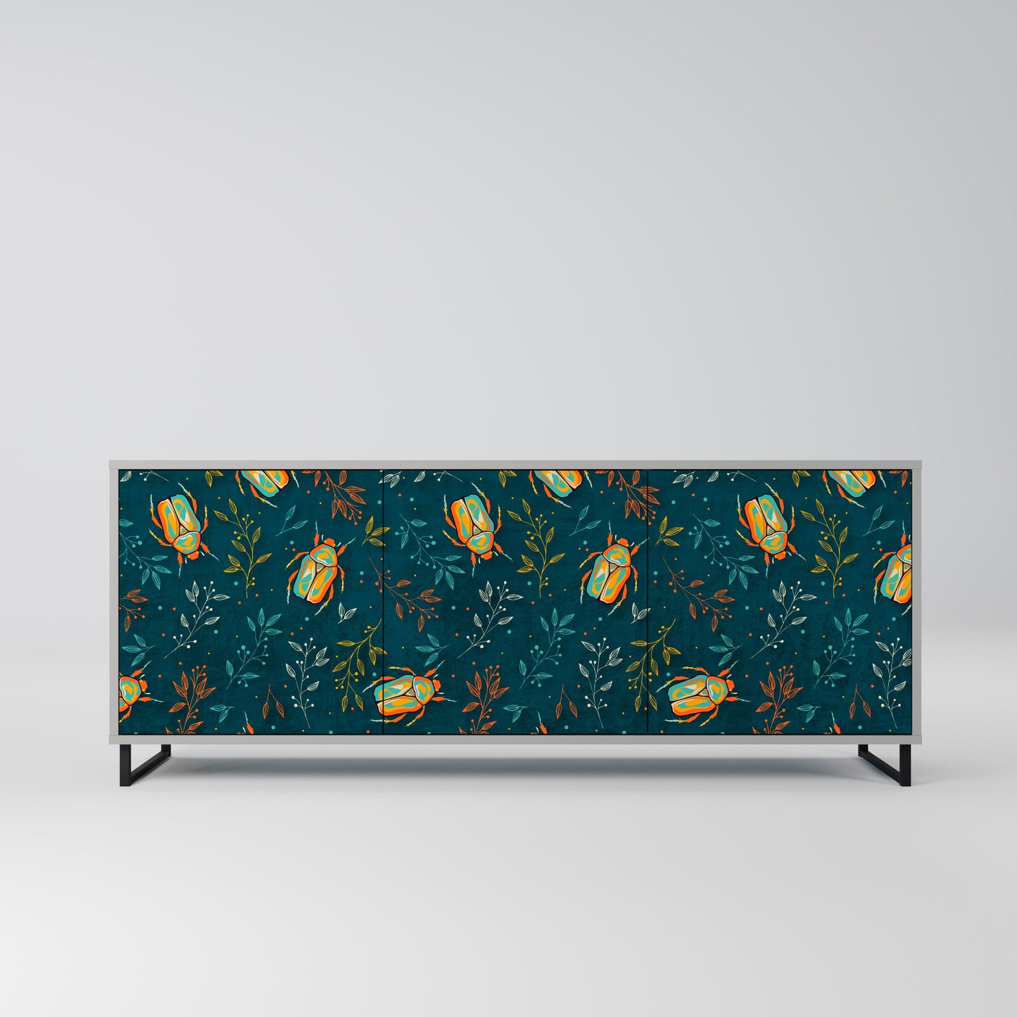 Credenza a 3 ante AUTUMN INSECTS in finitura grigia