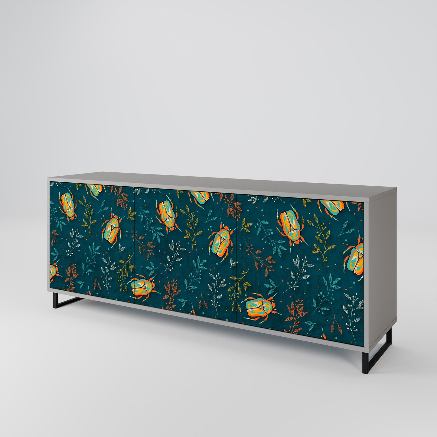Credenza a 3 ante AUTUMN INSECTS in finitura grigia