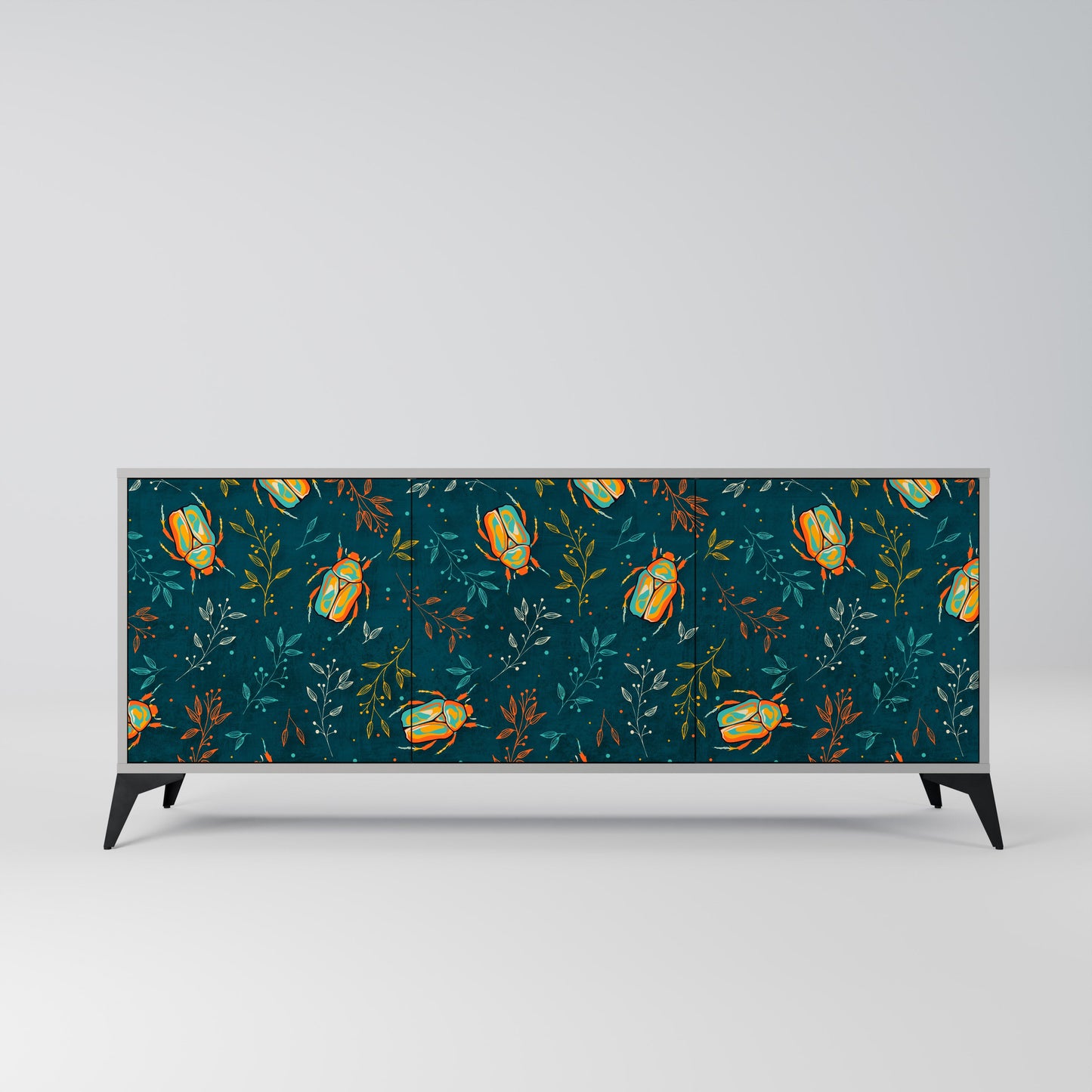 Credenza a 3 ante AUTUMN INSECTS in finitura grigia