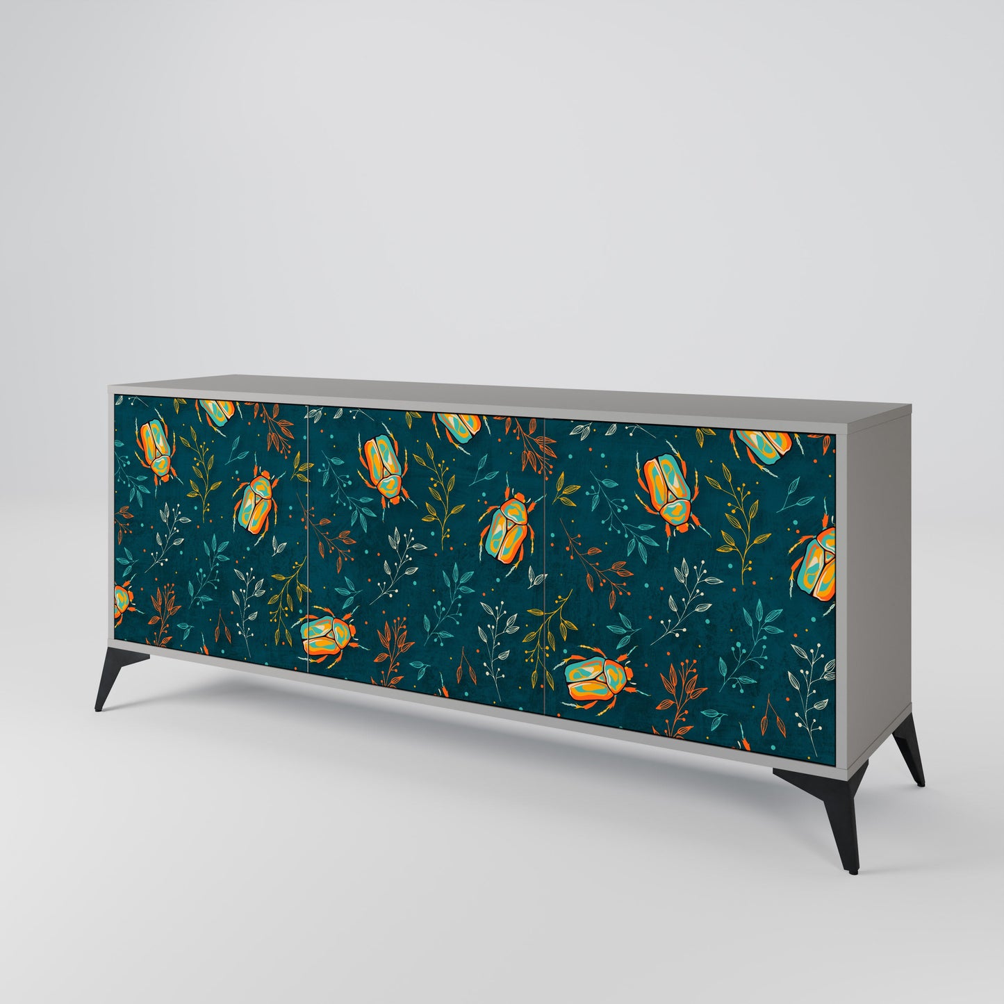 Credenza a 3 ante AUTUMN INSECTS in finitura grigia