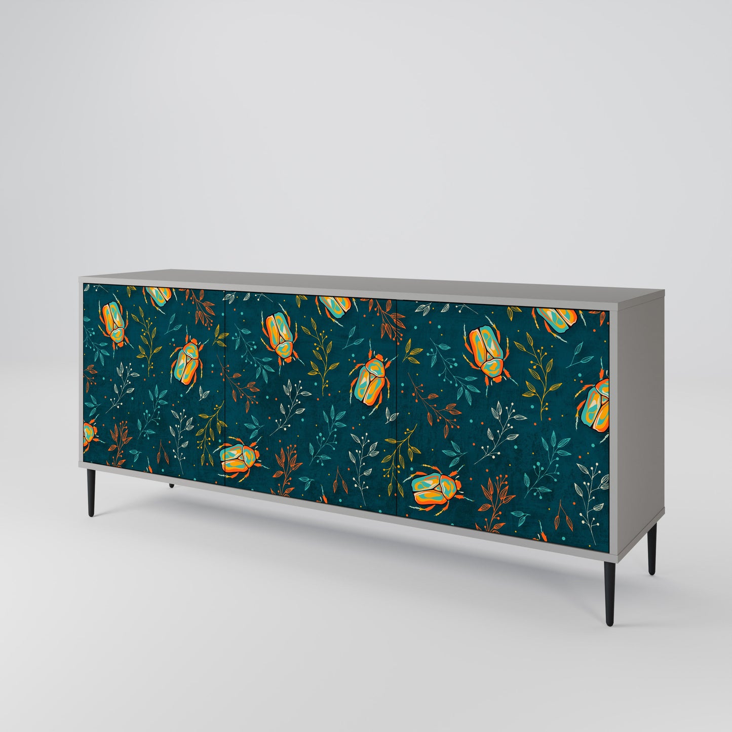 Credenza a 3 ante AUTUMN INSECTS in finitura grigia