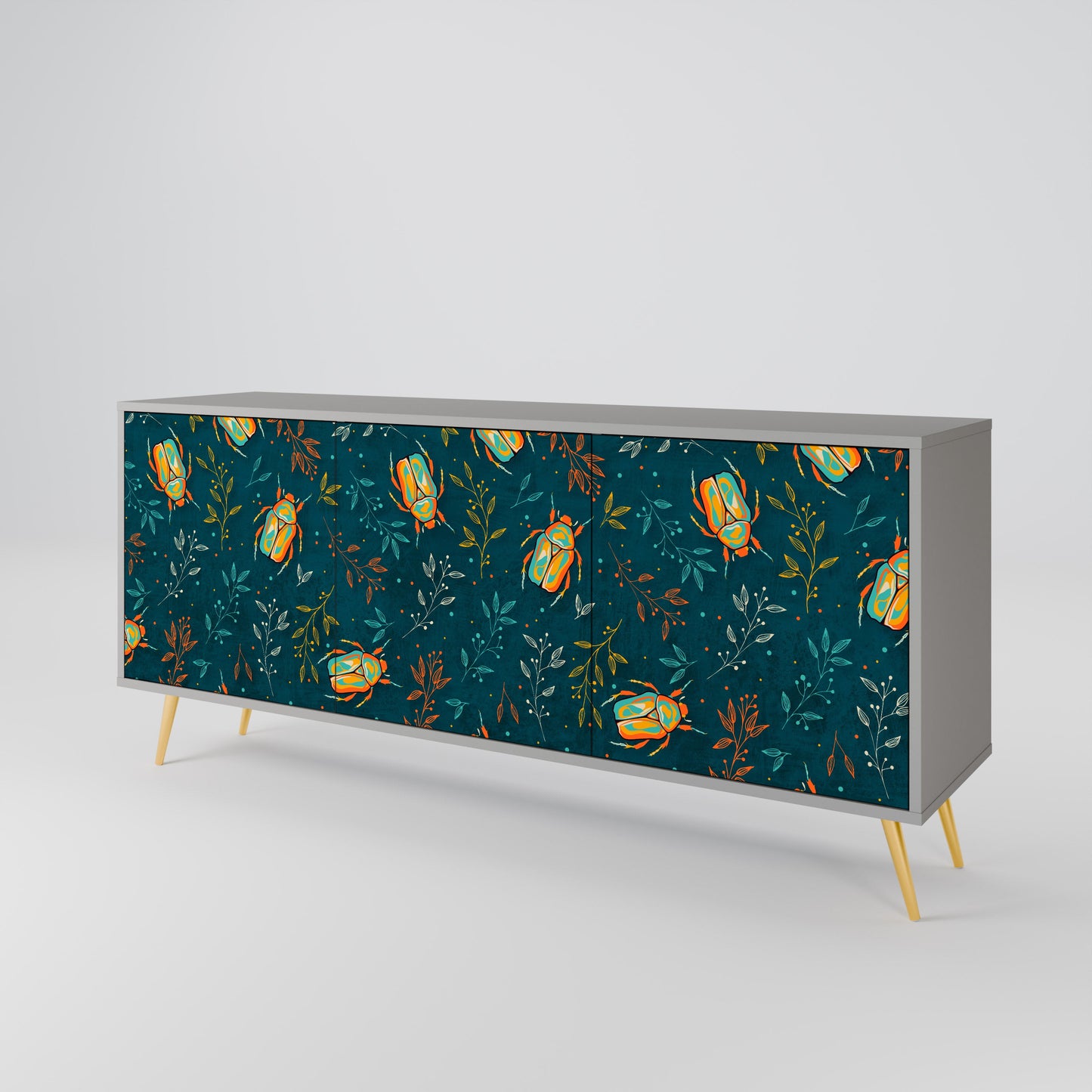 Credenza a 3 ante AUTUMN INSECTS in finitura grigia