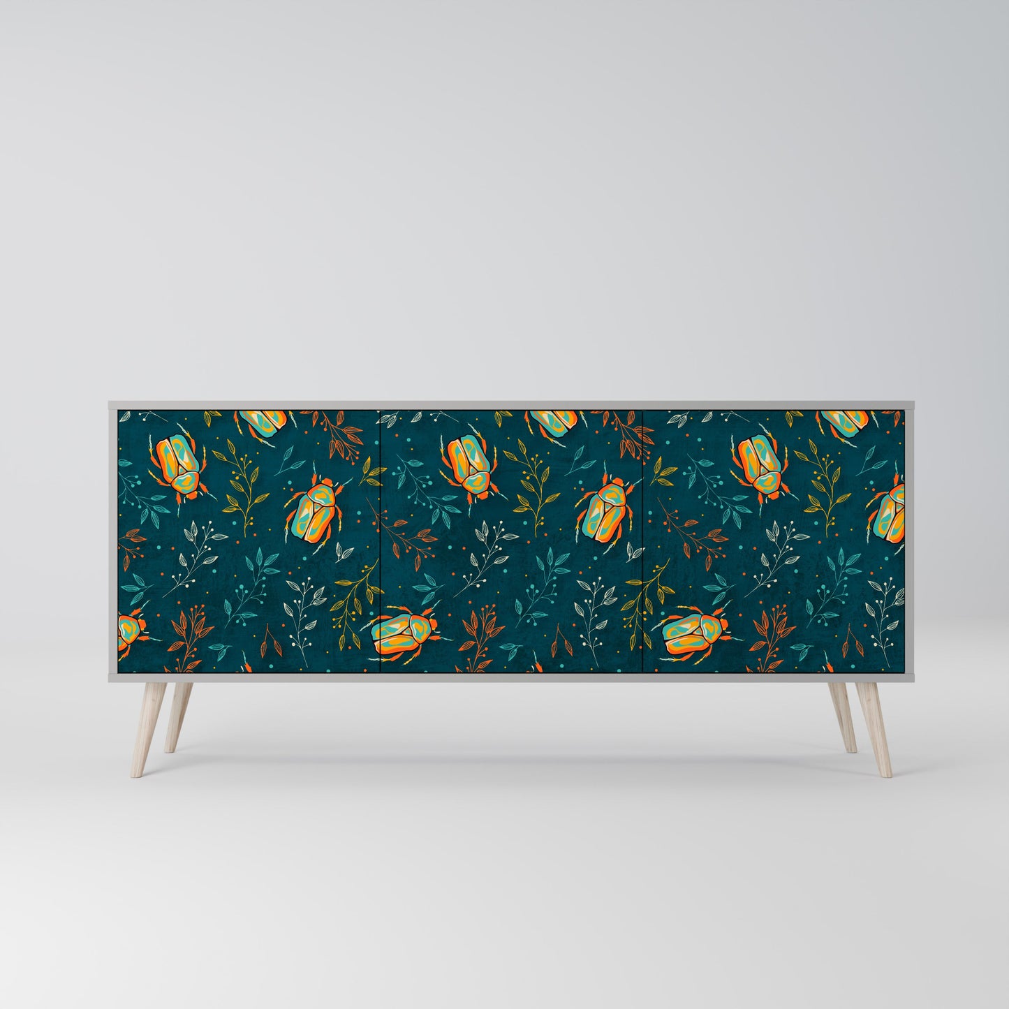 Credenza a 3 ante AUTUMN INSECTS in finitura grigia