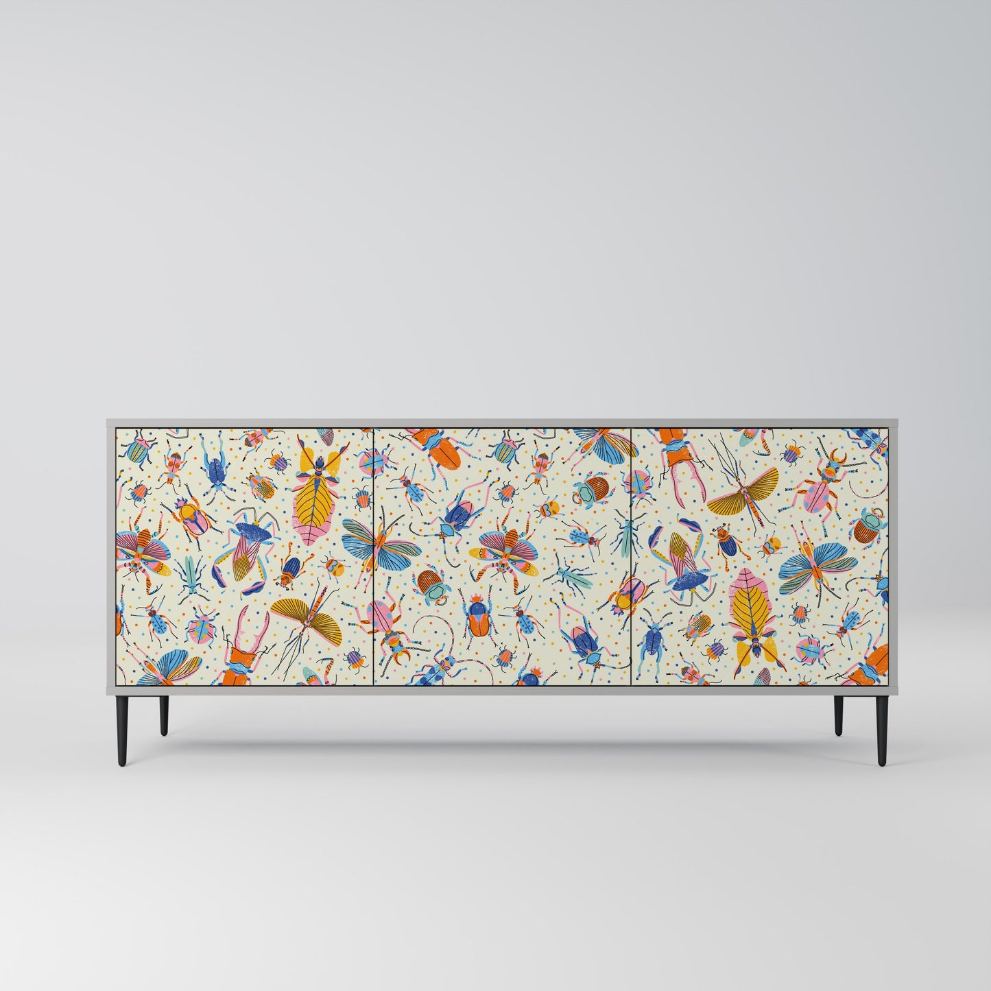 COLORFUL INSECTS 3-Door Sideboard in Grey Finish